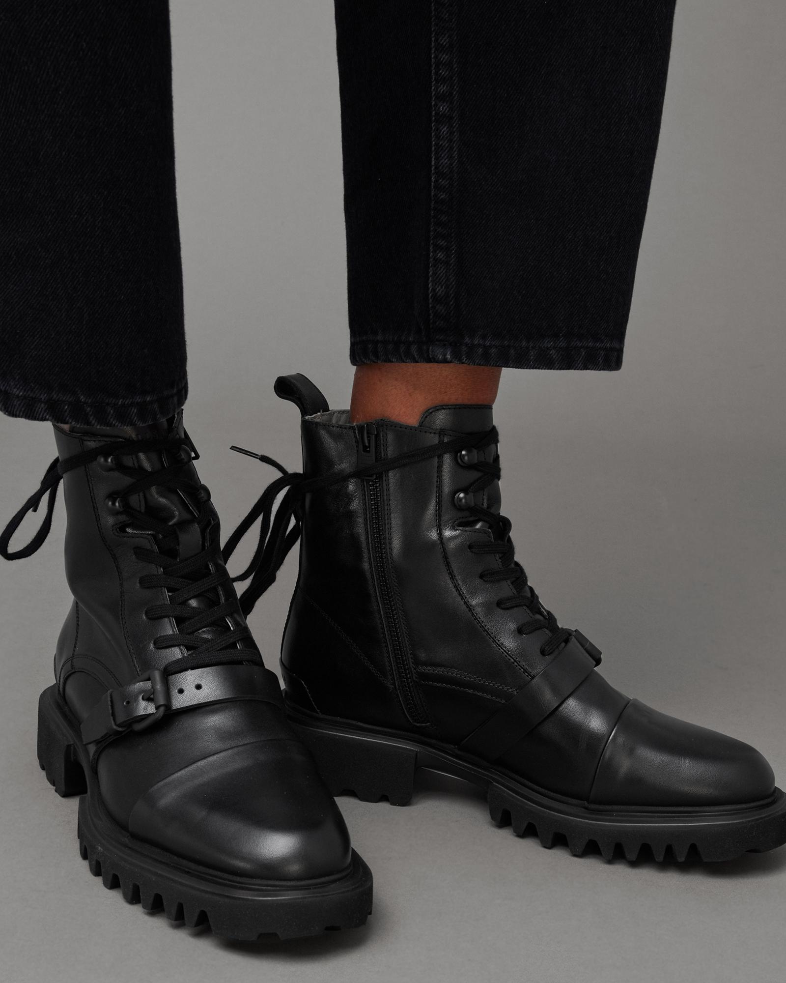 AllSaints Tori Boots - Black Leather Lace-Up Buckle Combat Boots Buy AllSaints Black Tori Boots from Next USA main image 4