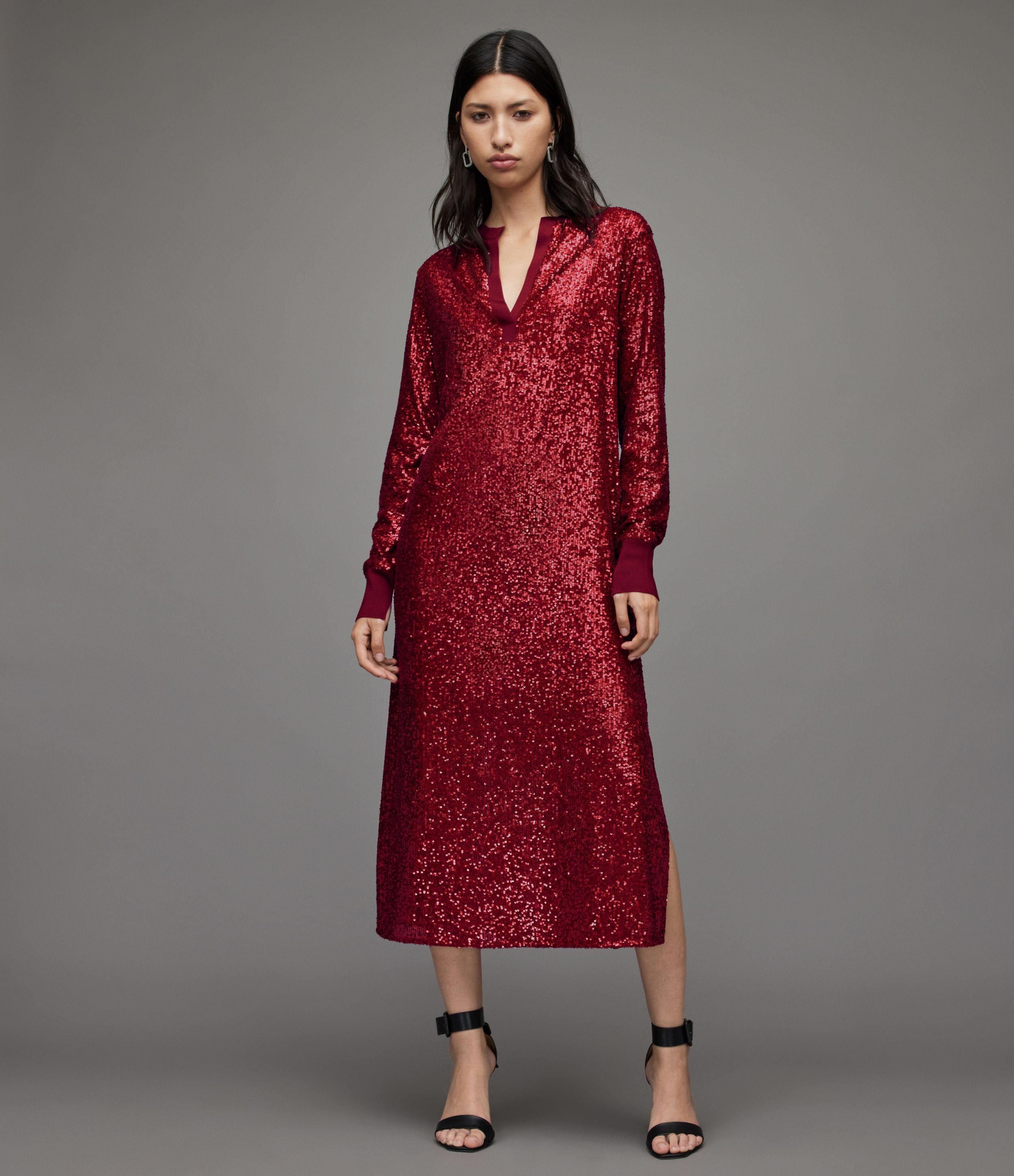 AllSaints Juela Dia Sequin Dress in Red | Lyst