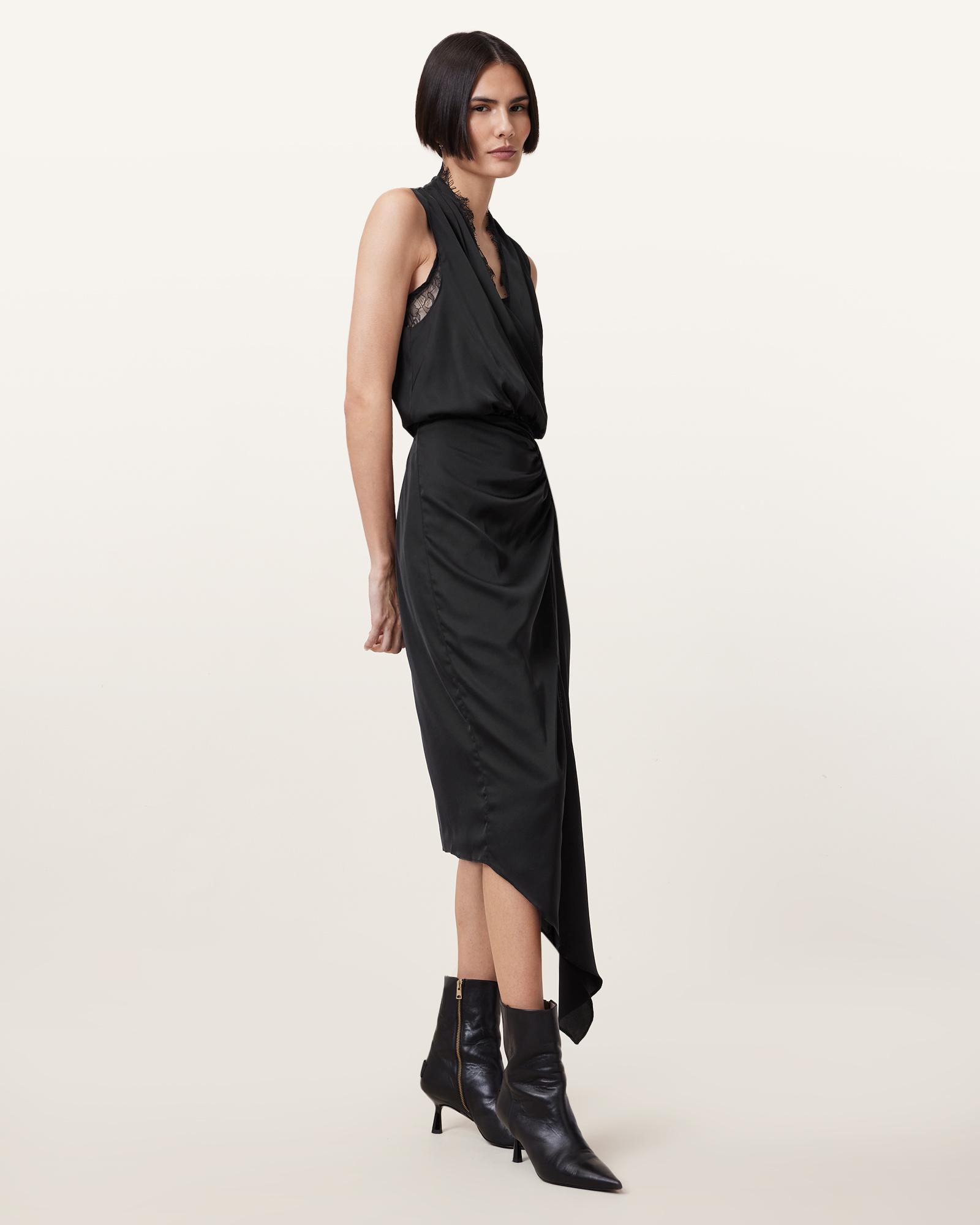 knee length dresses for ladies AllSaints- Abi Lace Trim Draped Top  O'five