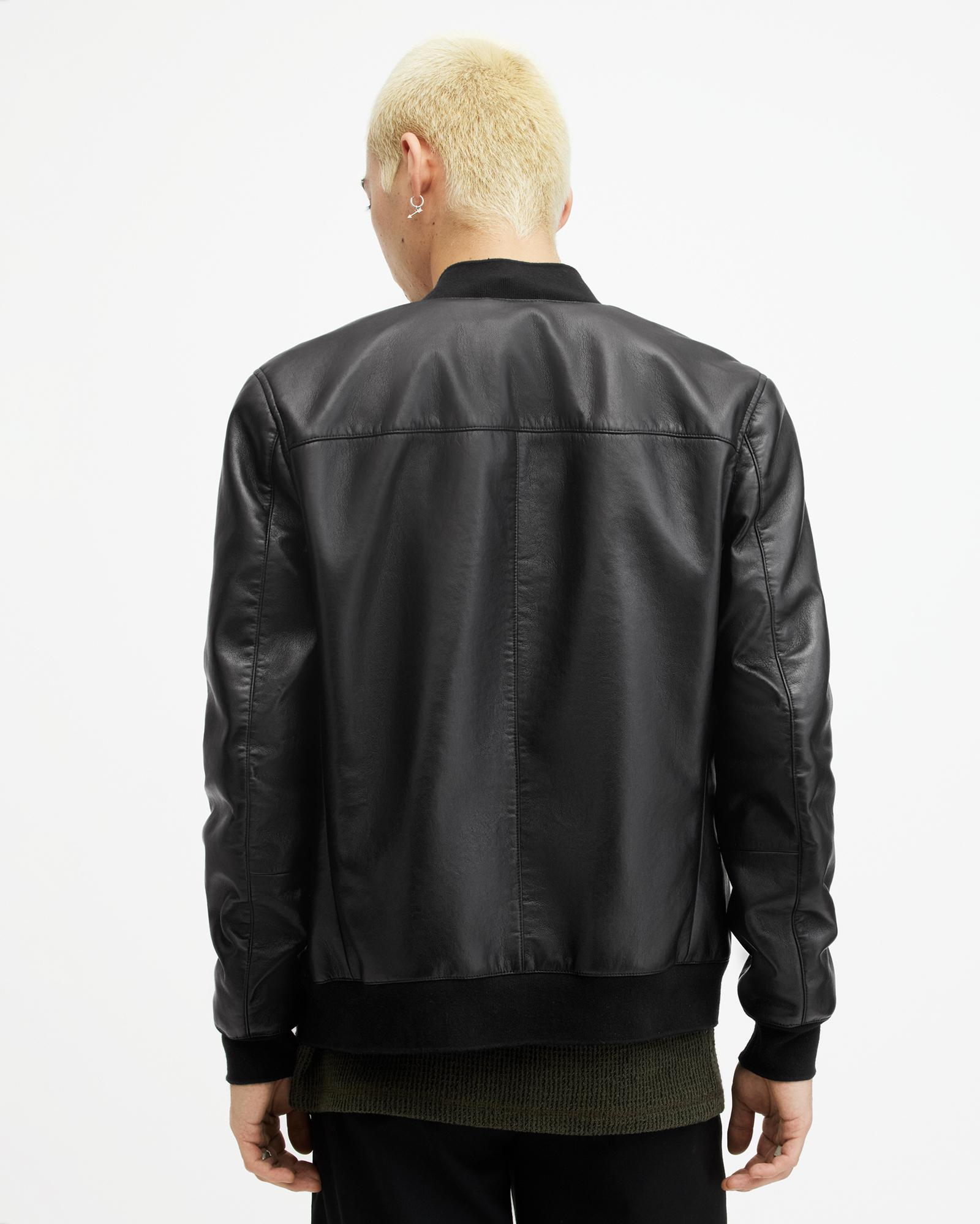 AllSaints Kemble Recycled Leather Bomber Jacket in Black for Men