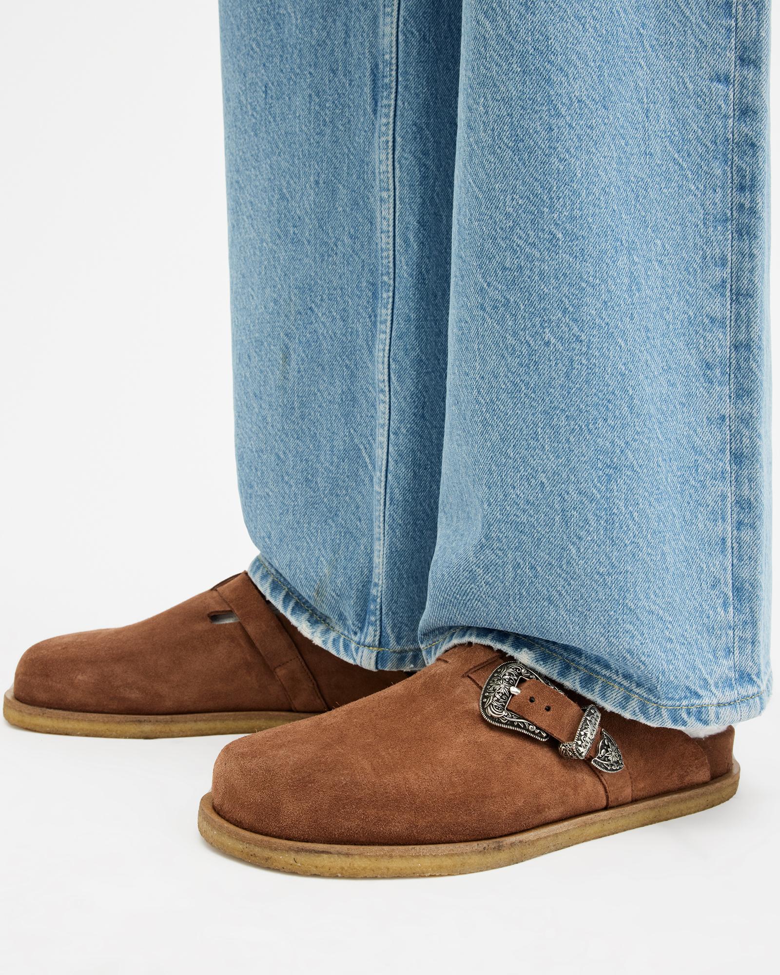 AllSaints Carlo Suede Western Buckle Mules in Brown for Men  display picture 3
