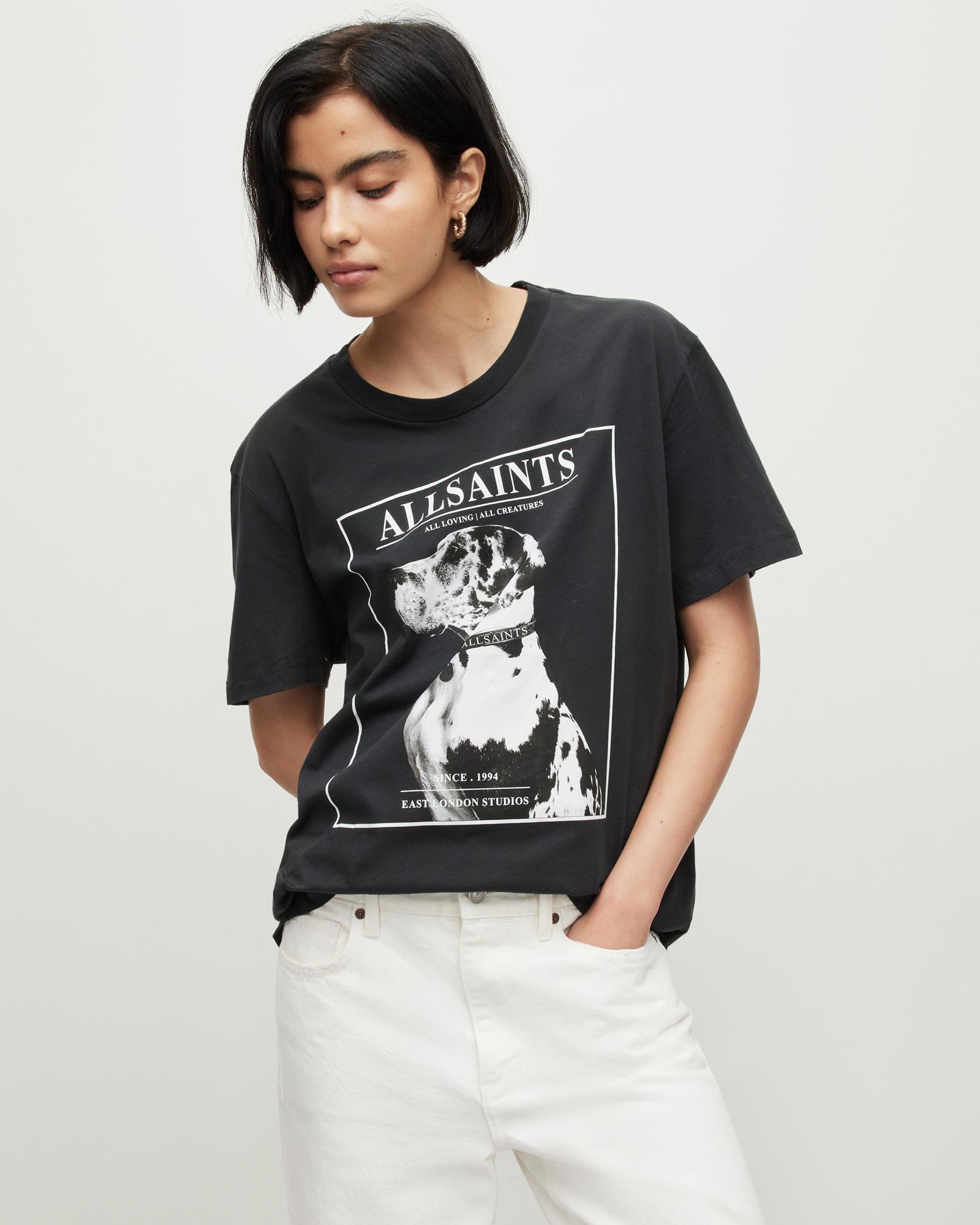 AllSaints Storm Boyfriend Dog Artwork T-shirt in Black | Lyst
