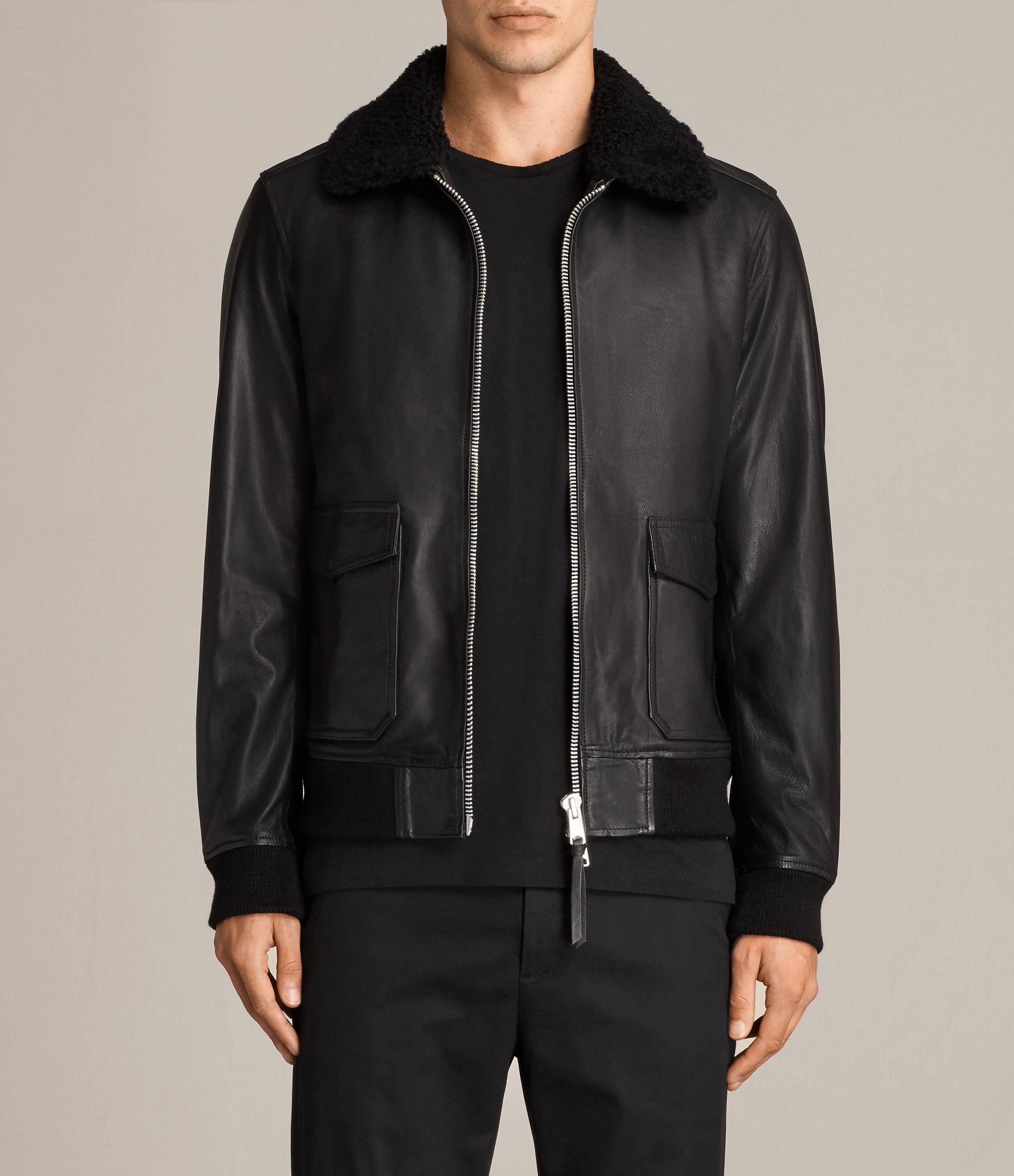 AllSaints Oban Aviator Leather Jacket in Black for Men Lyst