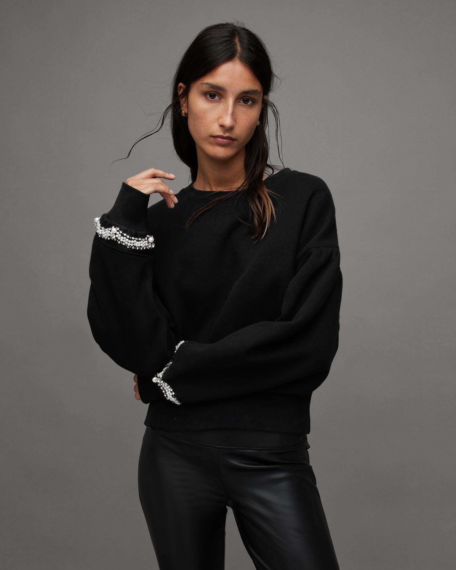 AllSaints Robin Pearl Embellished Sweatshirt in Black Lyst UK