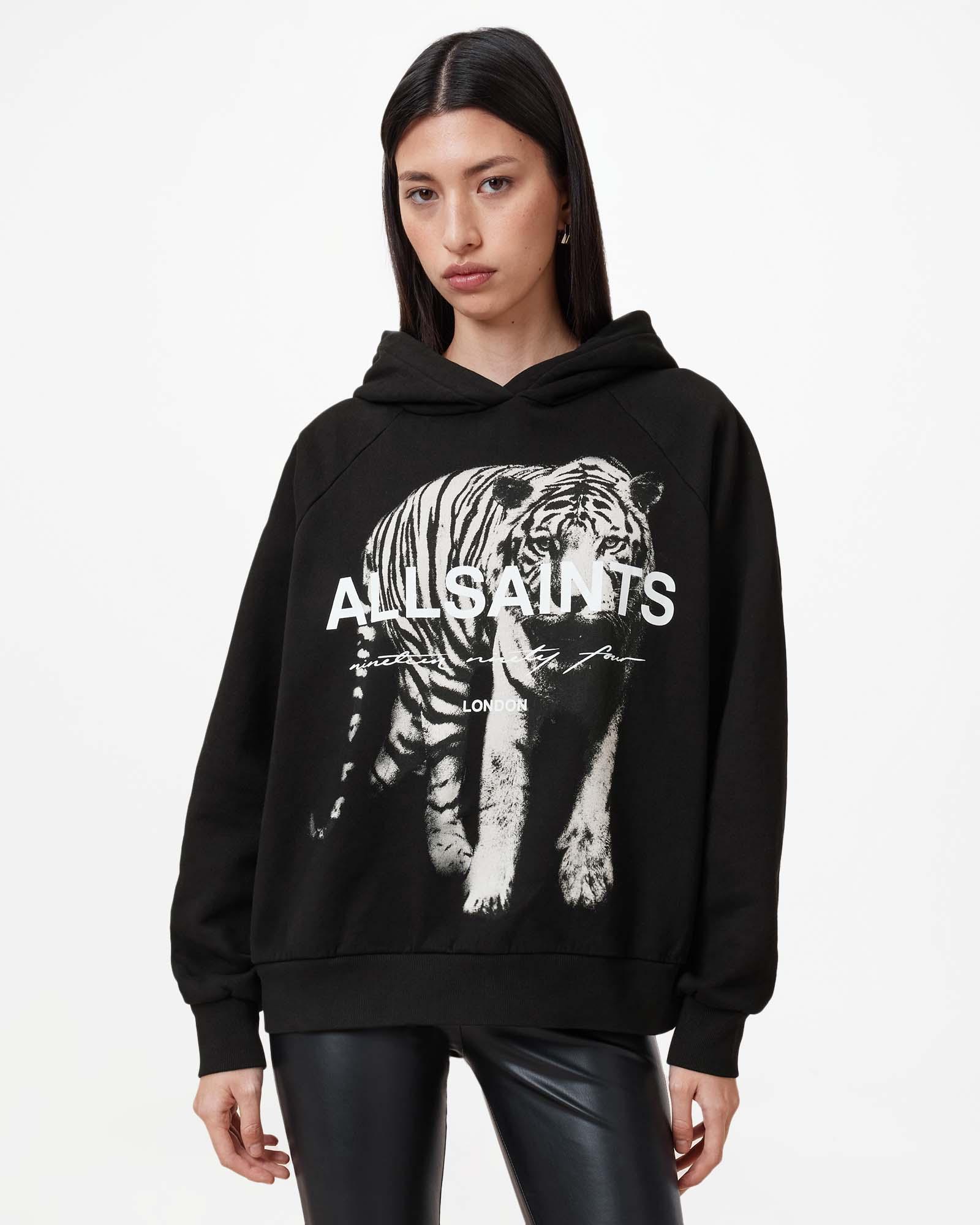 (取寄) オールセインツ レディース キット タロン フーディ AllSaints women Kit Talon Hoody Black AllSaints Kit Talon Tiger Print Hoodie in Black | Lyst