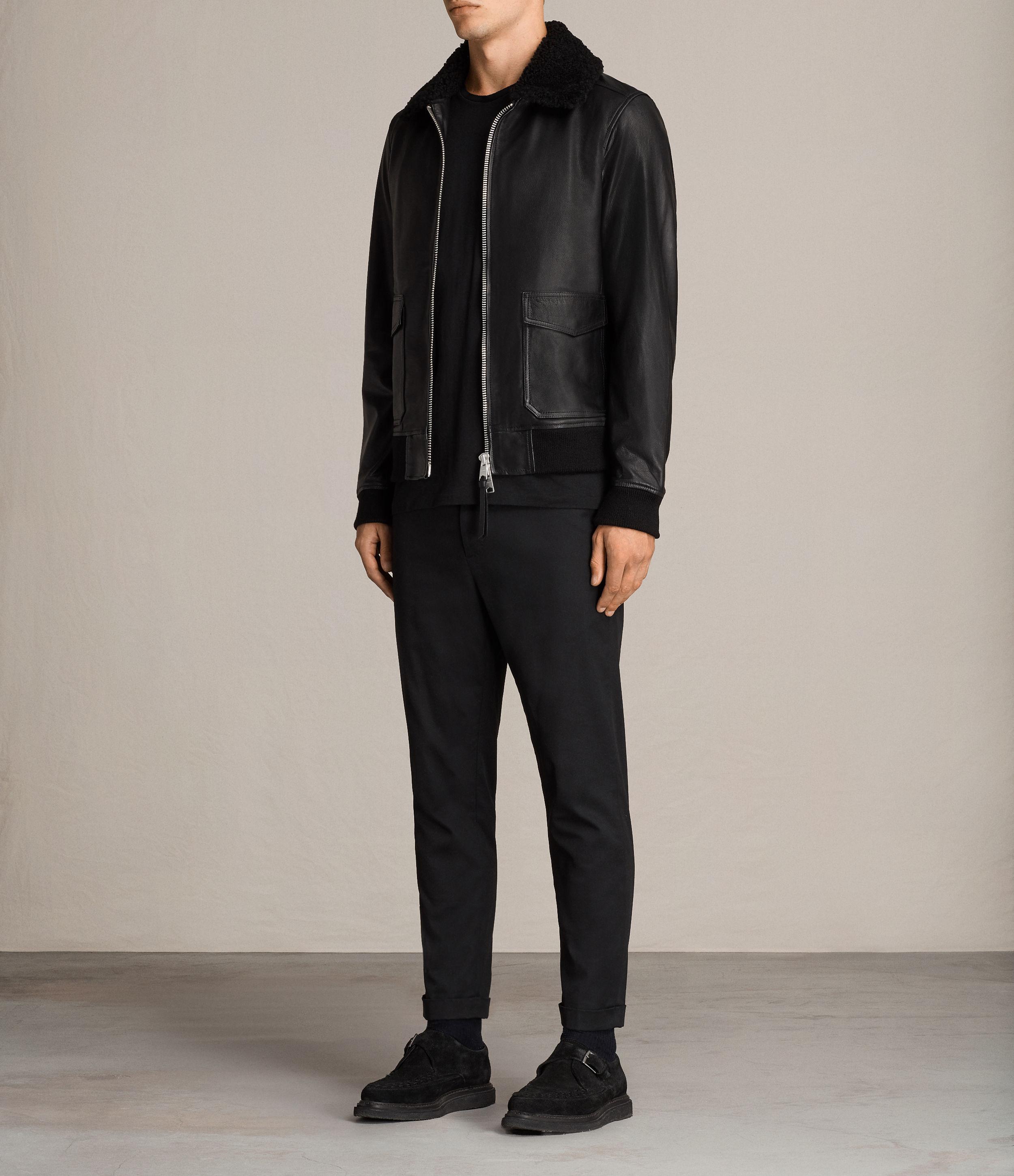 AllSaints Oban Aviator Leather Jacket in Black for Men - Lyst