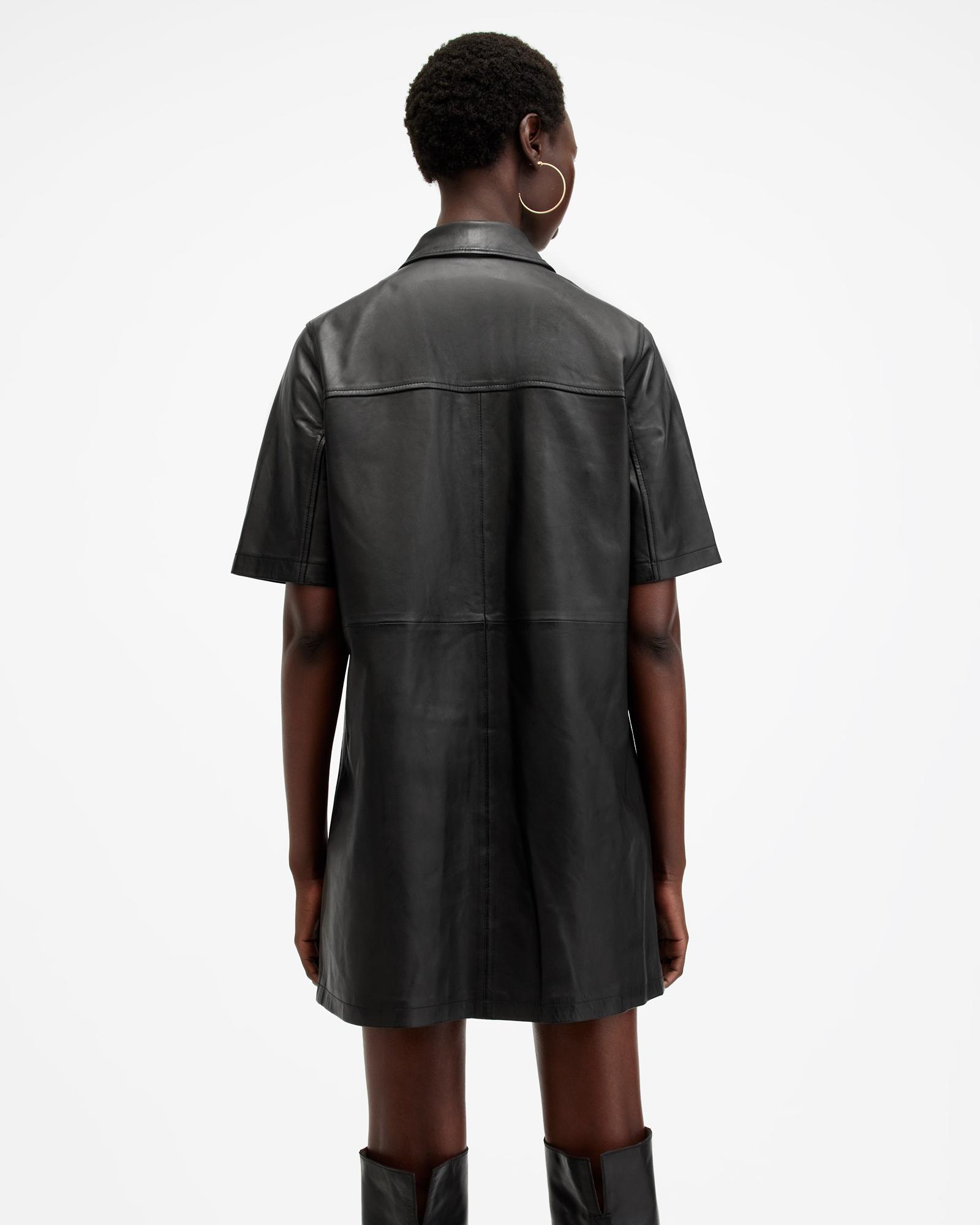 all saints black leather dress ALLSAINTS Osa Leather Mini Dress