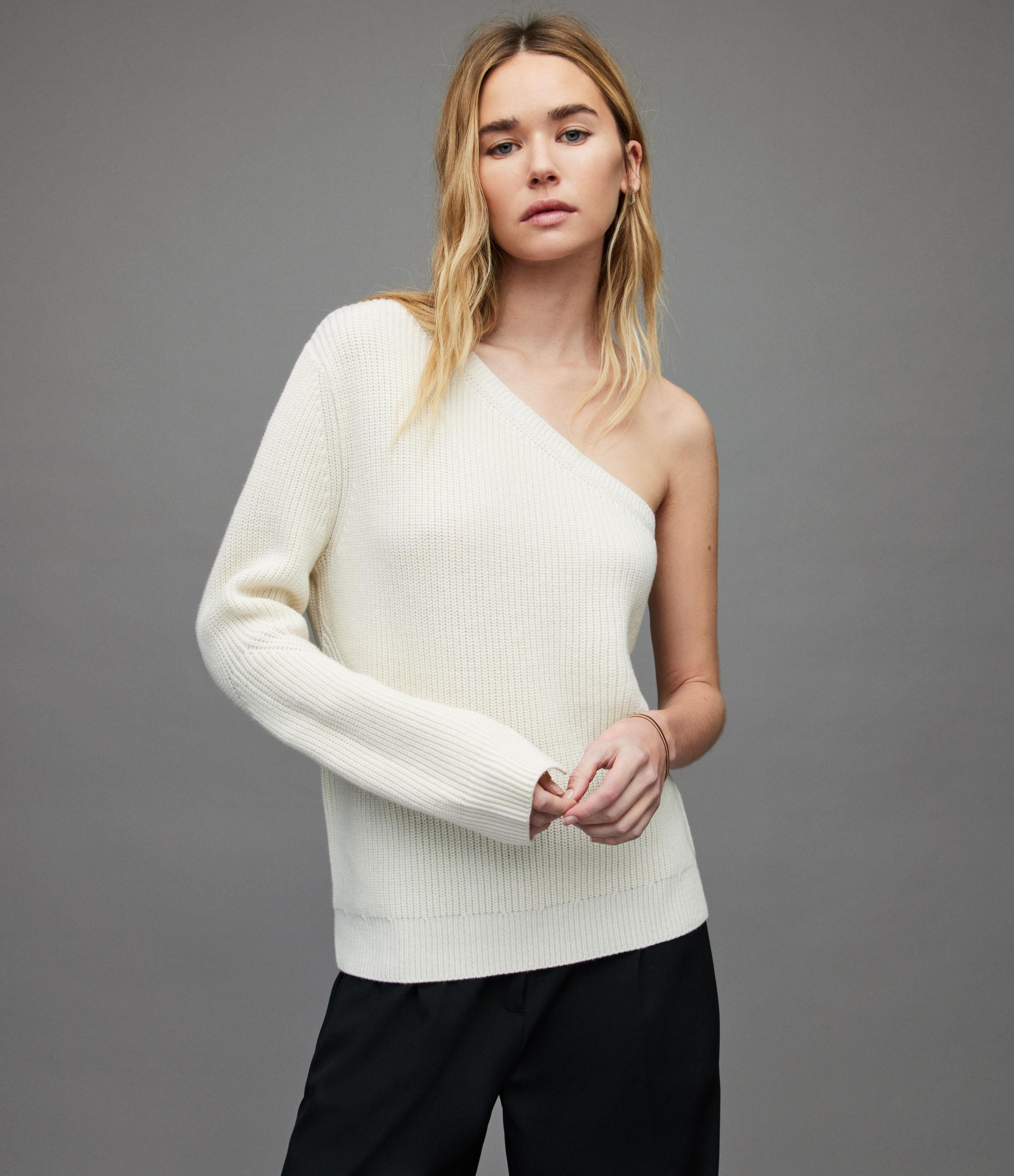 kursiv Mig Pekkadillo AllSaints Women's Asymmetric One Shoulder Ribbed Sweater in Grey | Lyst  Canada