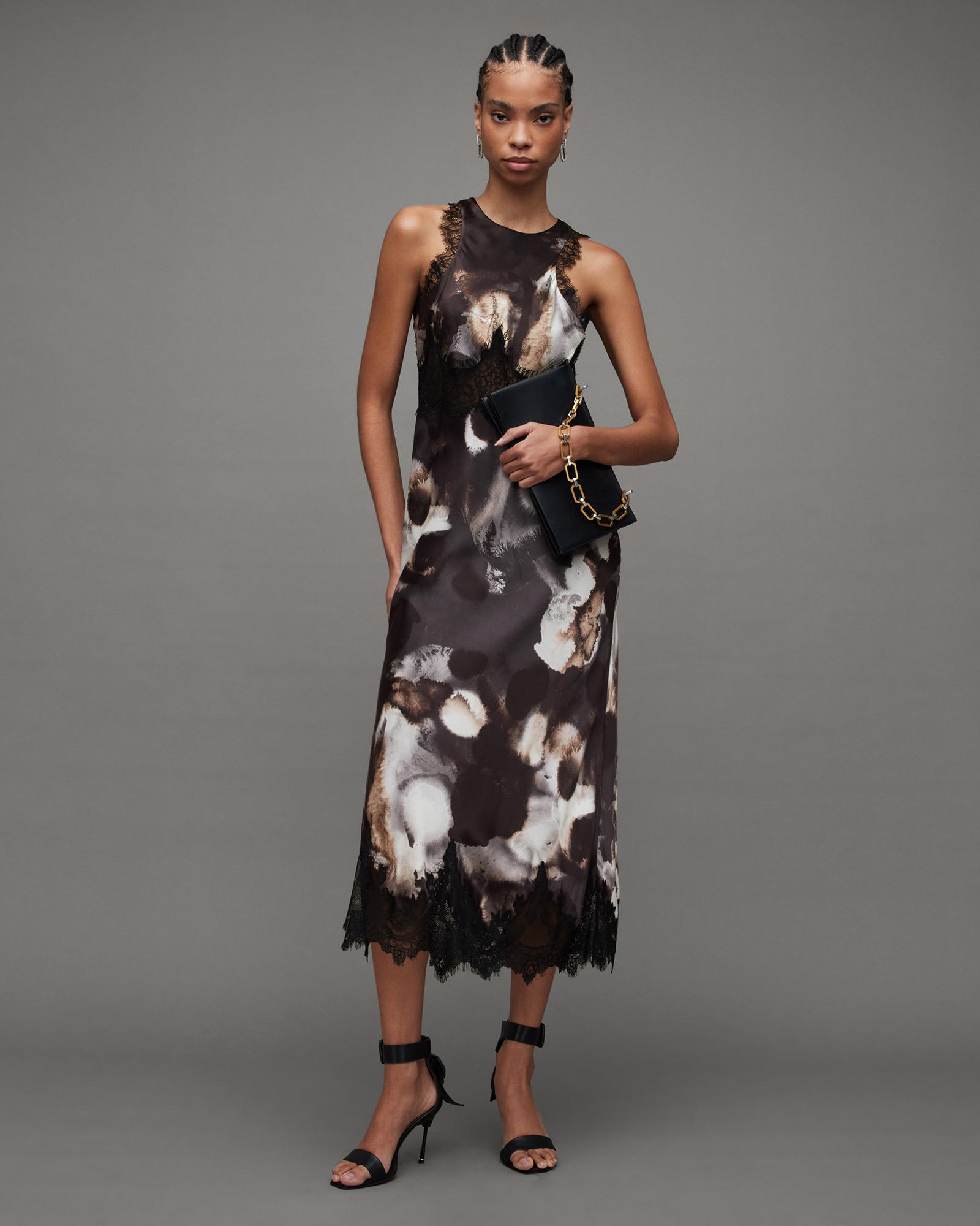 AllSaints Alula Mars Print Silk Blend Maxi Dress in Grey Lyst UK
