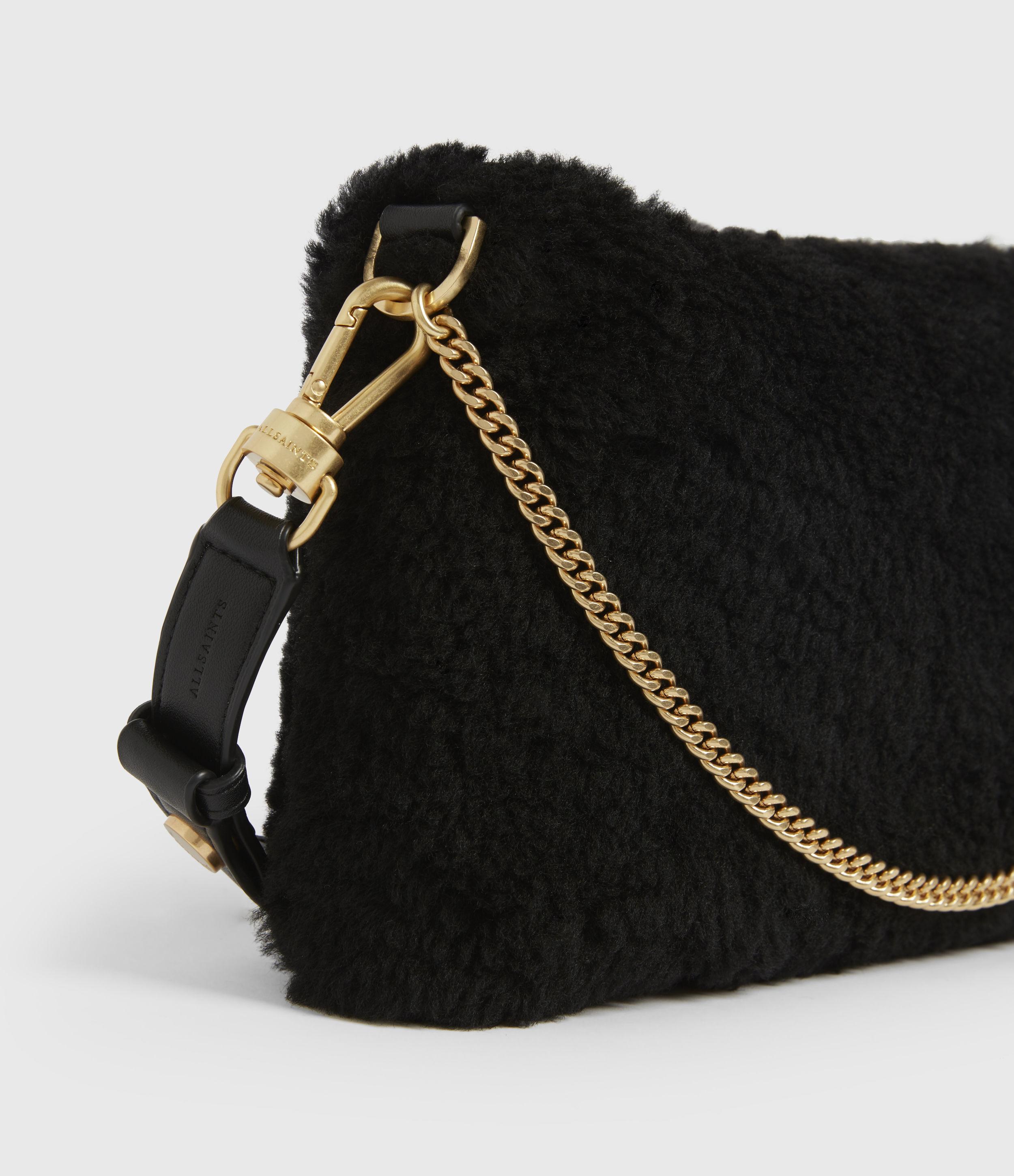Canteen Shearling Fur & Leather Crossbody Bag, Black/Multi