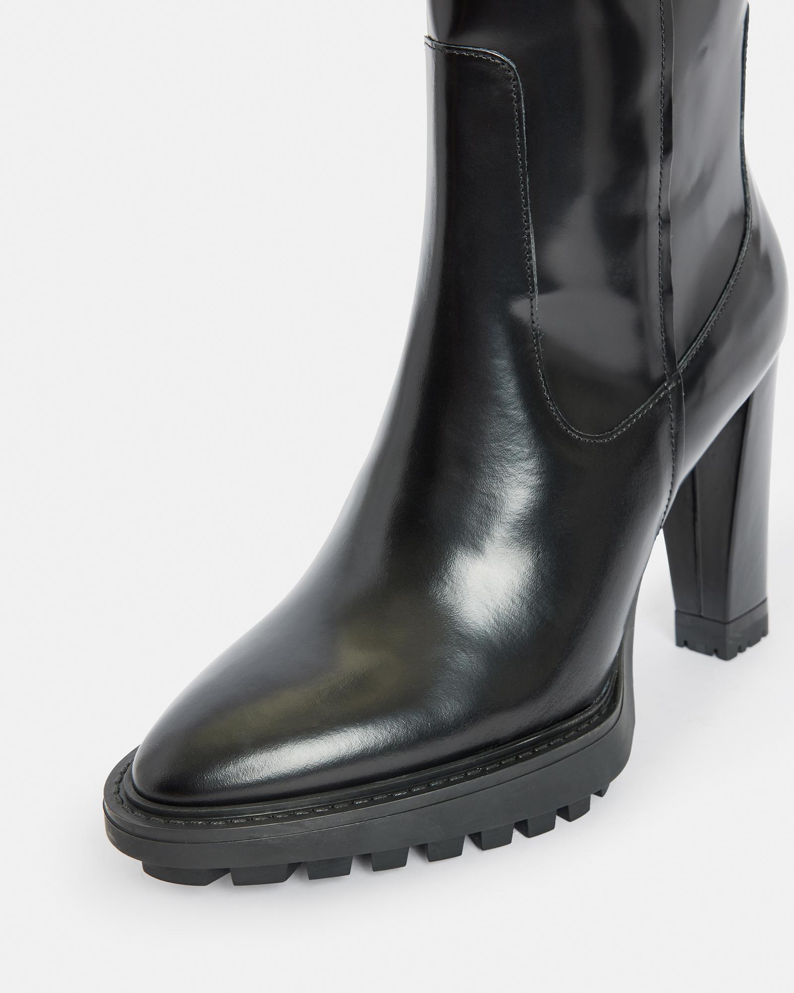 AllSaints Harlem Knee High Leather Boots in Black | Lyst