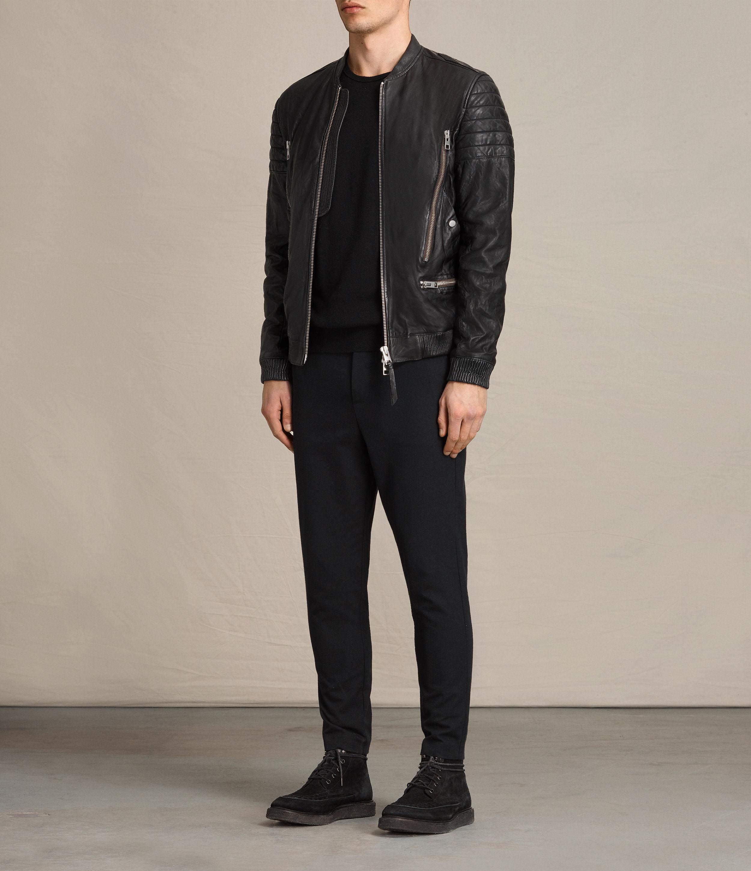 AllSaints Sanderson Leather Bomber Jacket in Black for Men - Lyst