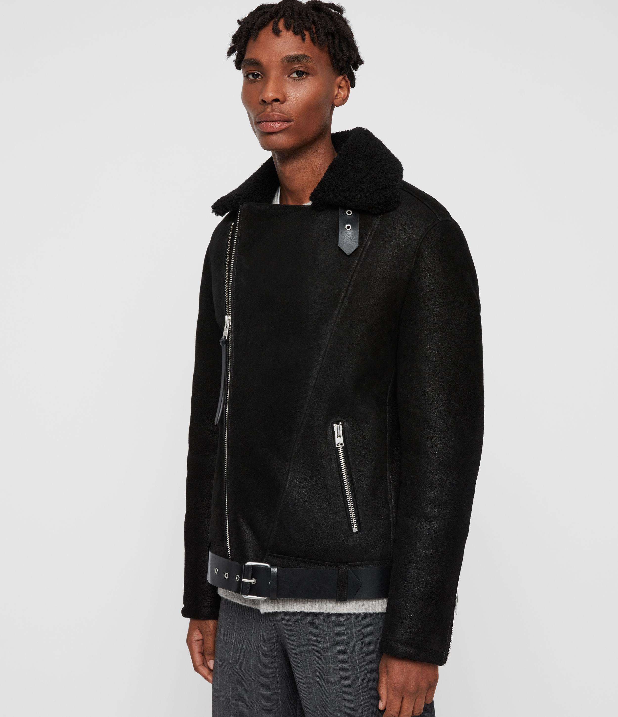 black shearling biker jacket