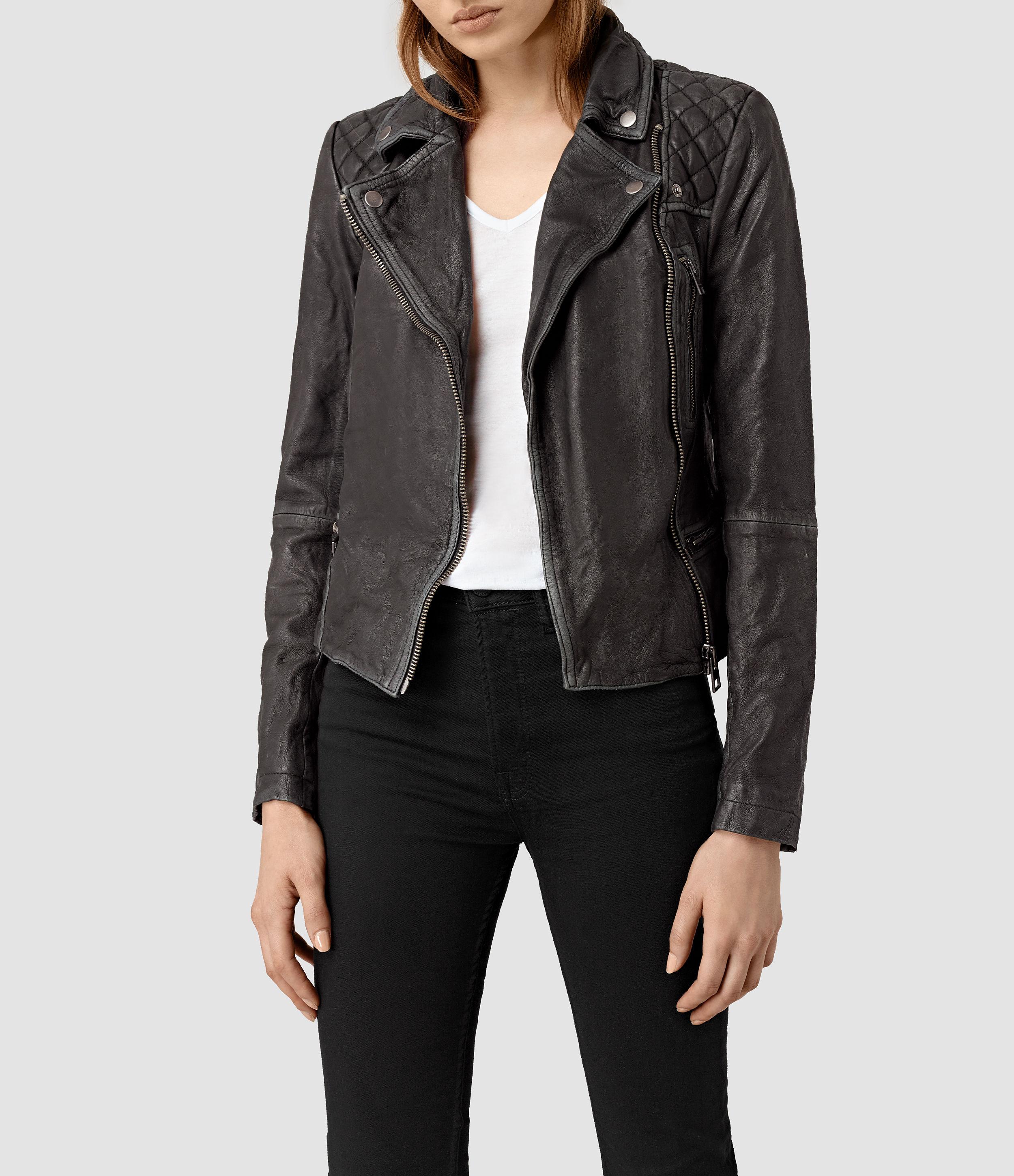 Allsaints Cargo Leather Biker Jacket Usa In Black Lyst Allsaints Women S Black Cargo Leather Biker Jacket