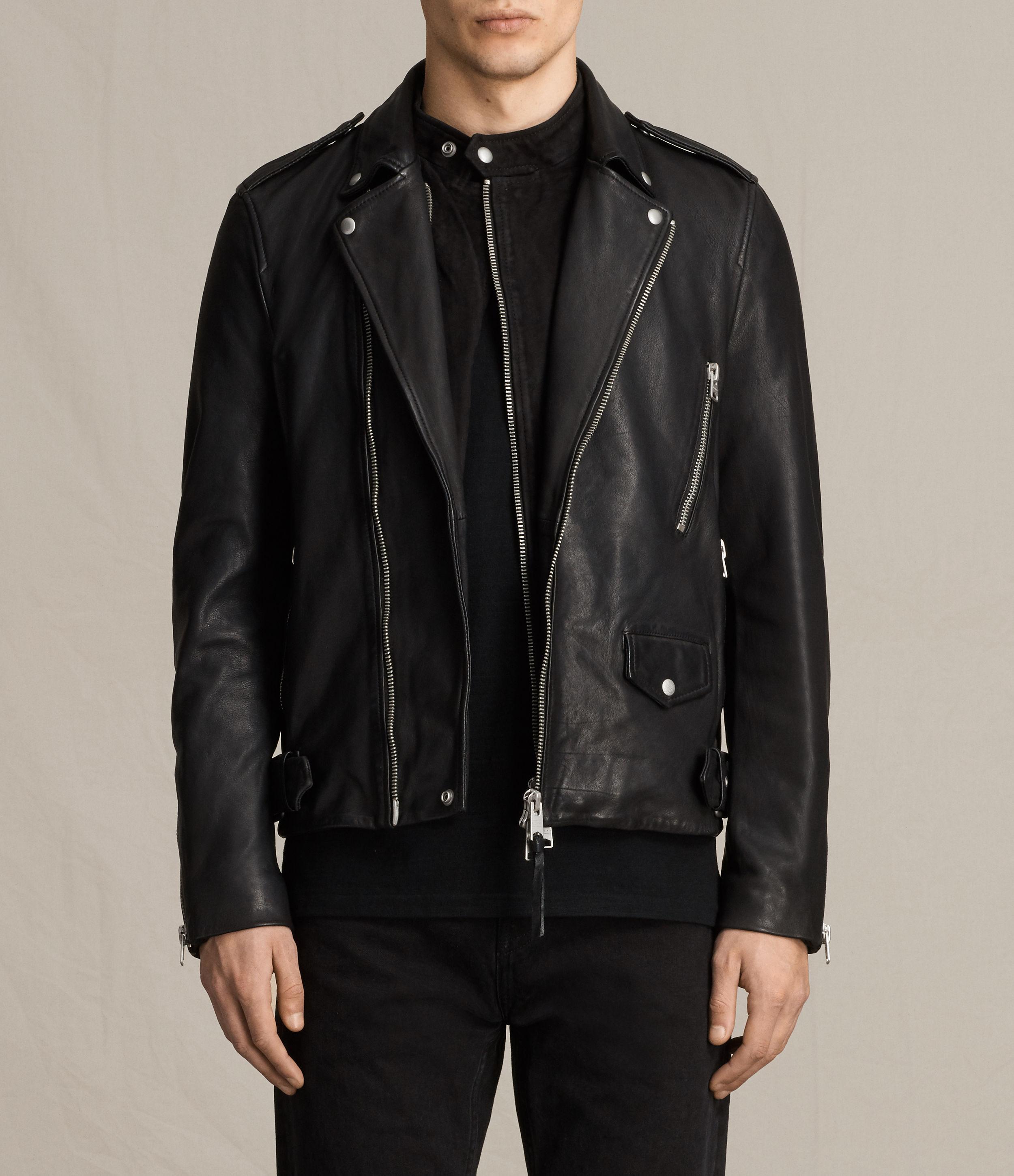 AllSaints Clint Leather Biker Jacket in Black/Washed (Black) for Men - Lyst
