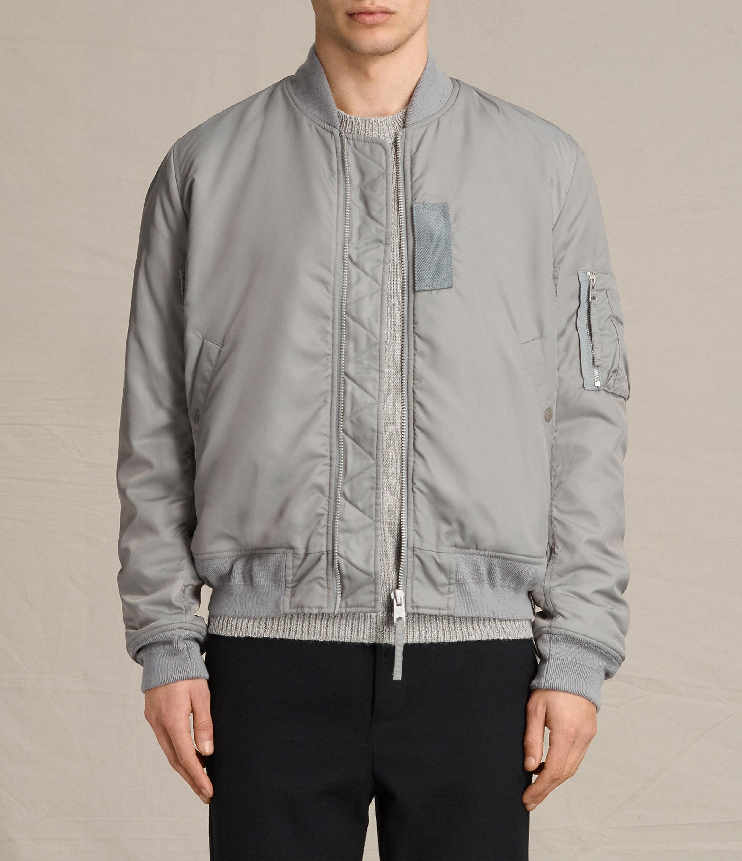 AllSaints Synthetic Henson Bomber Jacket in Light Grey (Gray) for Men ...