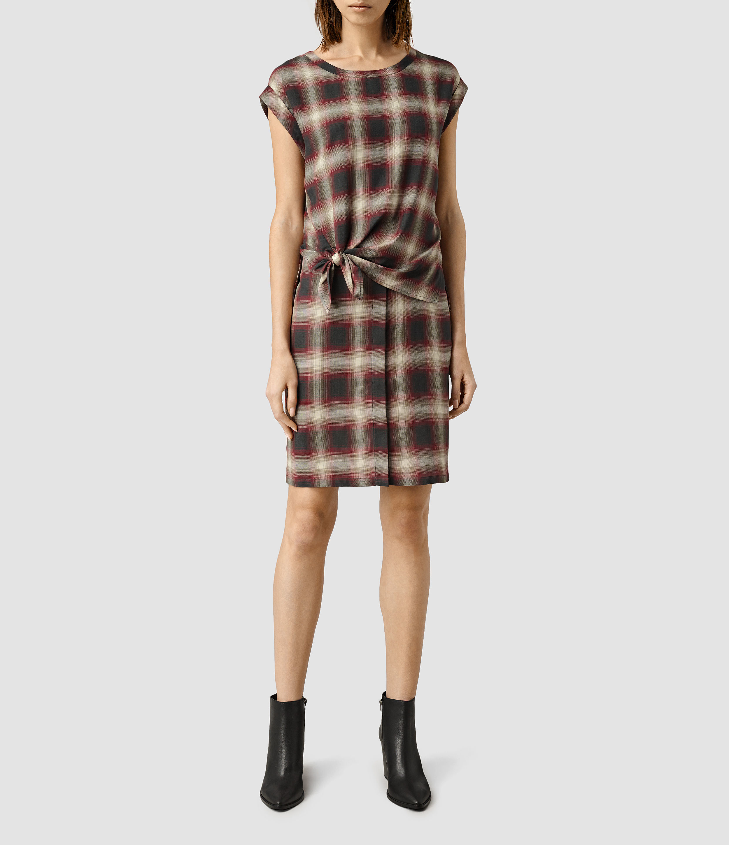 all saints red check dress