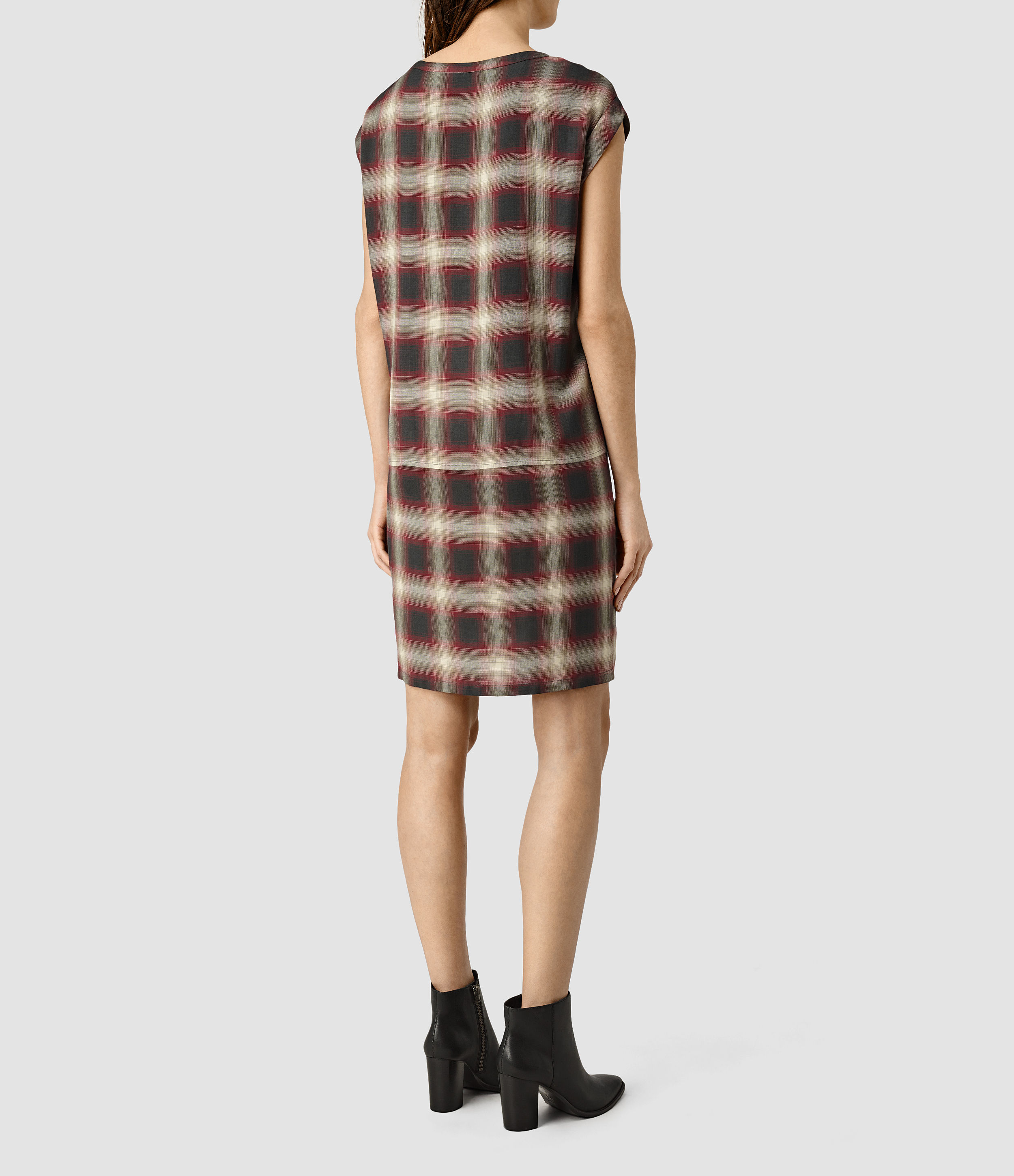 all saints red check dress