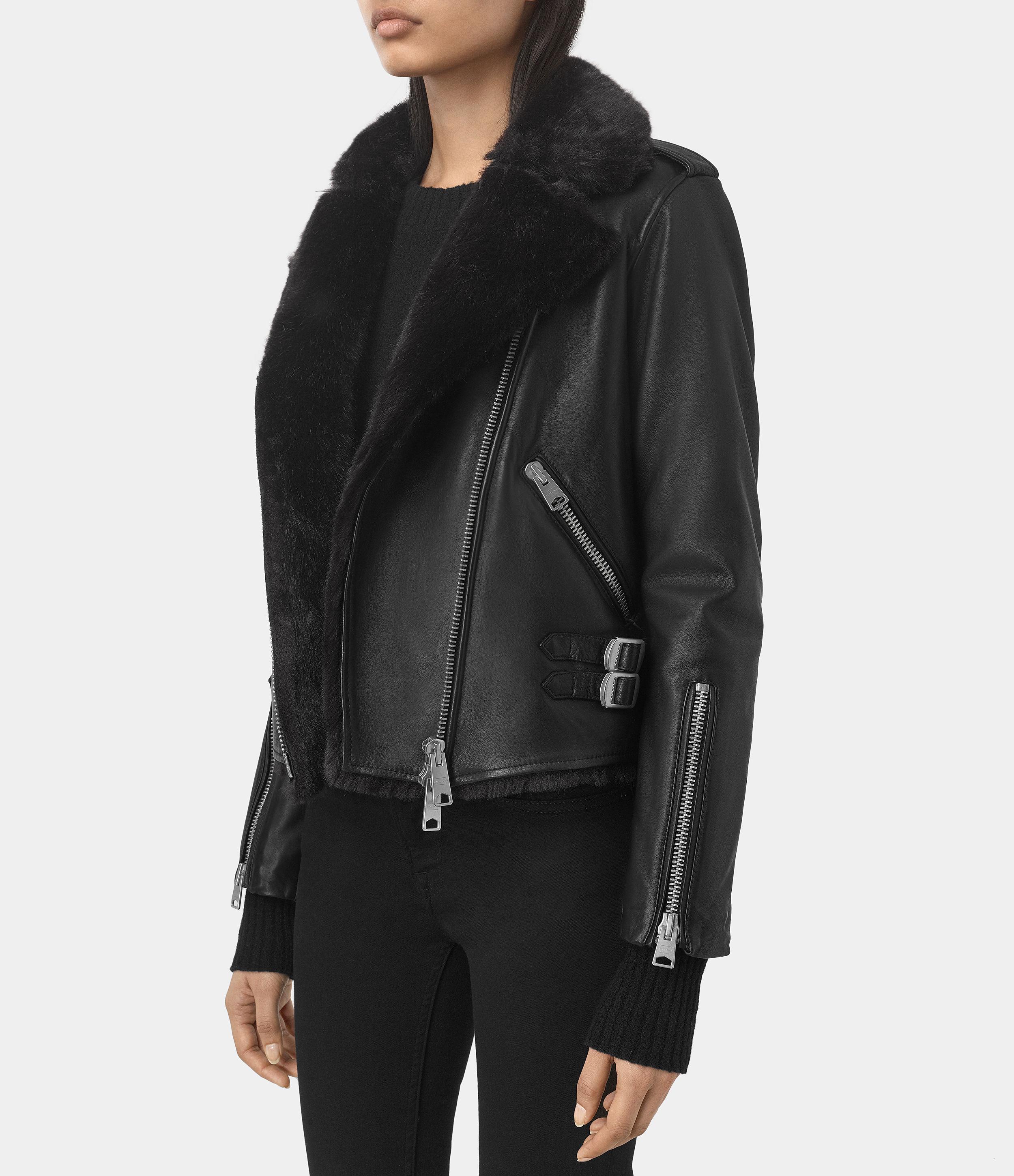 AllSaints Higgens Lux Leather Biker Jacket in Black/Black (Black) - Lyst