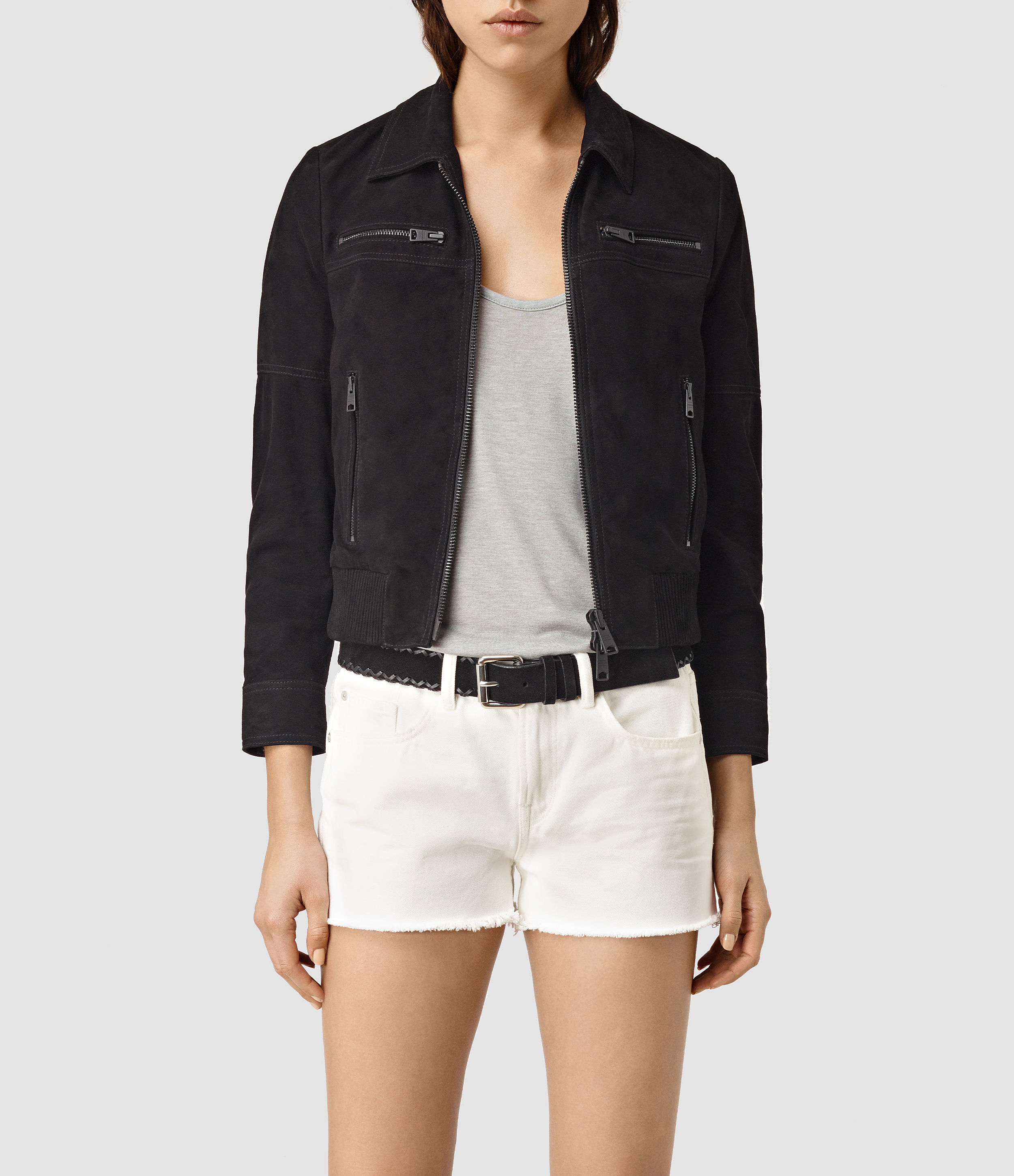 AllSaints Leather Hopkins Suede Bomber Jacket in Black - Lyst