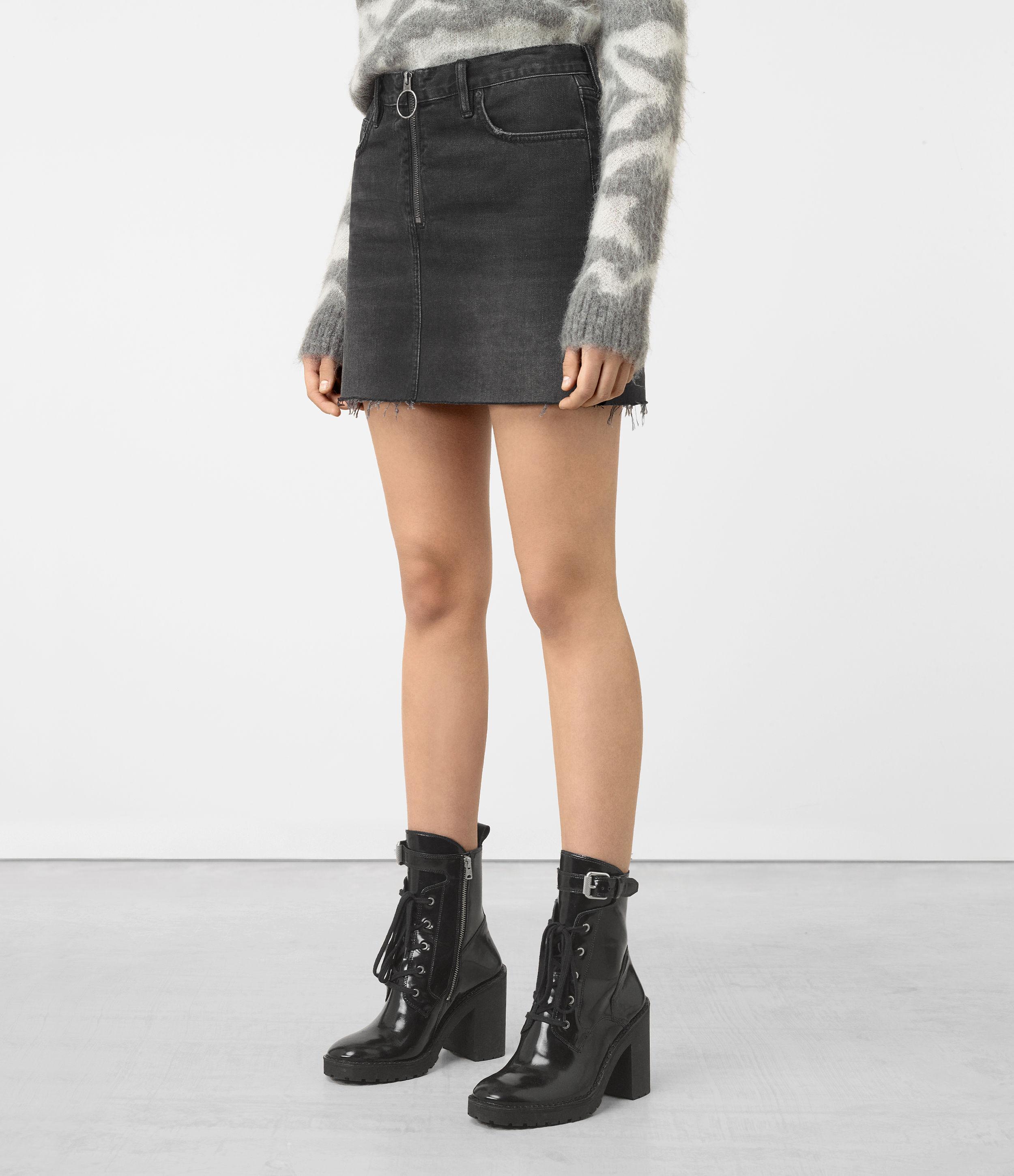 all saints black denim skirt