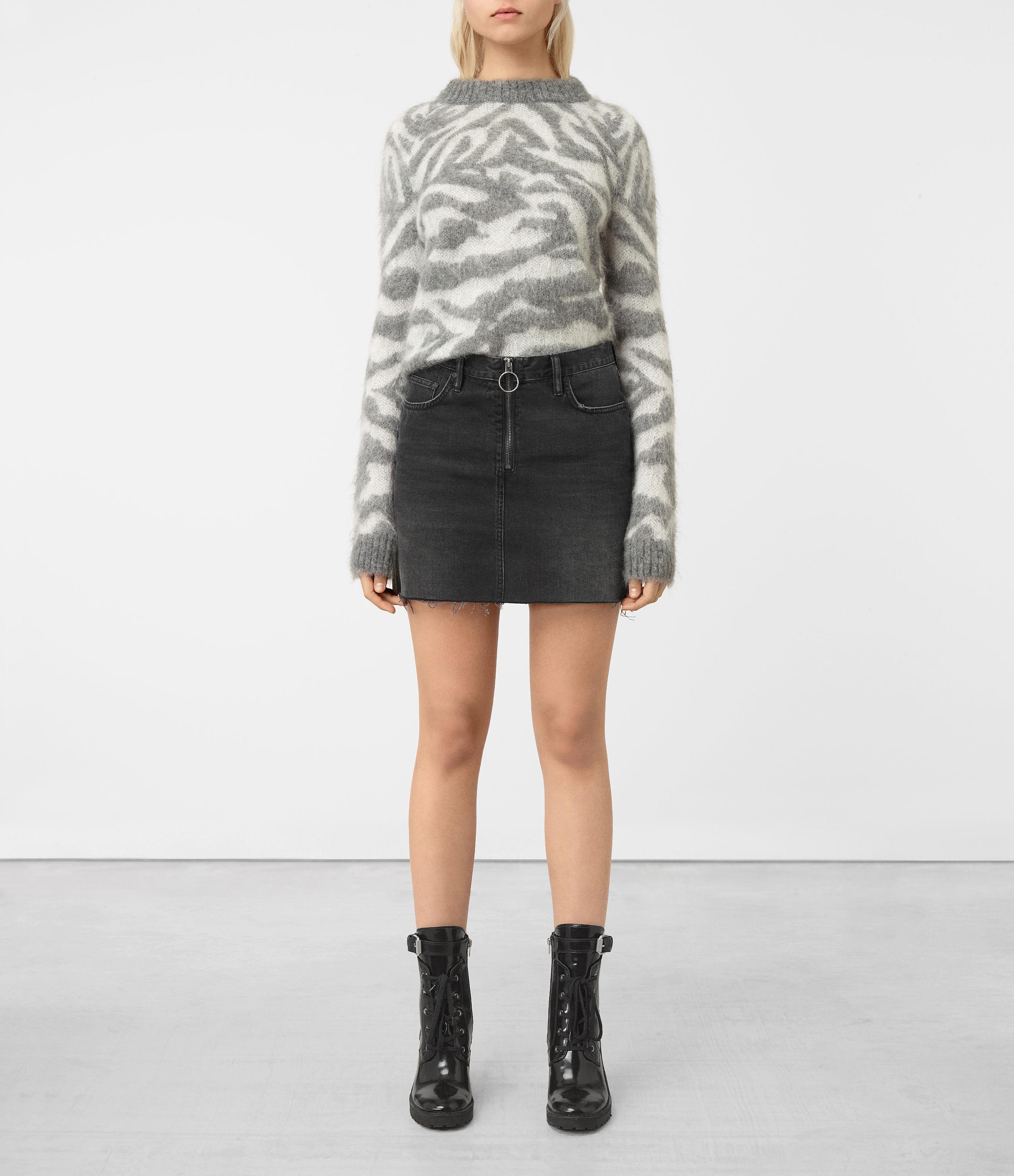 black denim zip skirt