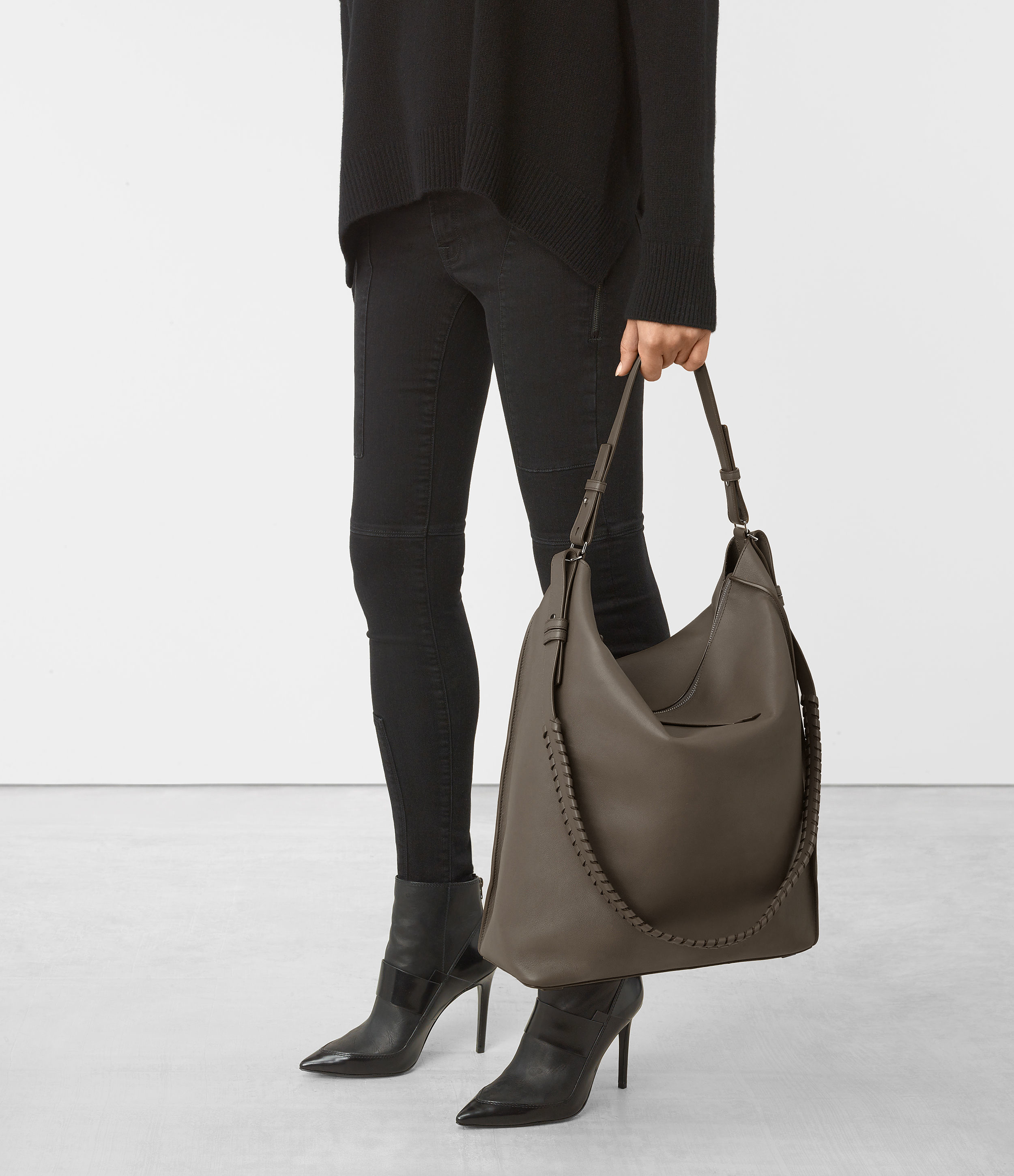 AllSaints Leather Kita Large North South Tote in Mink Grey (Gray) - Lyst