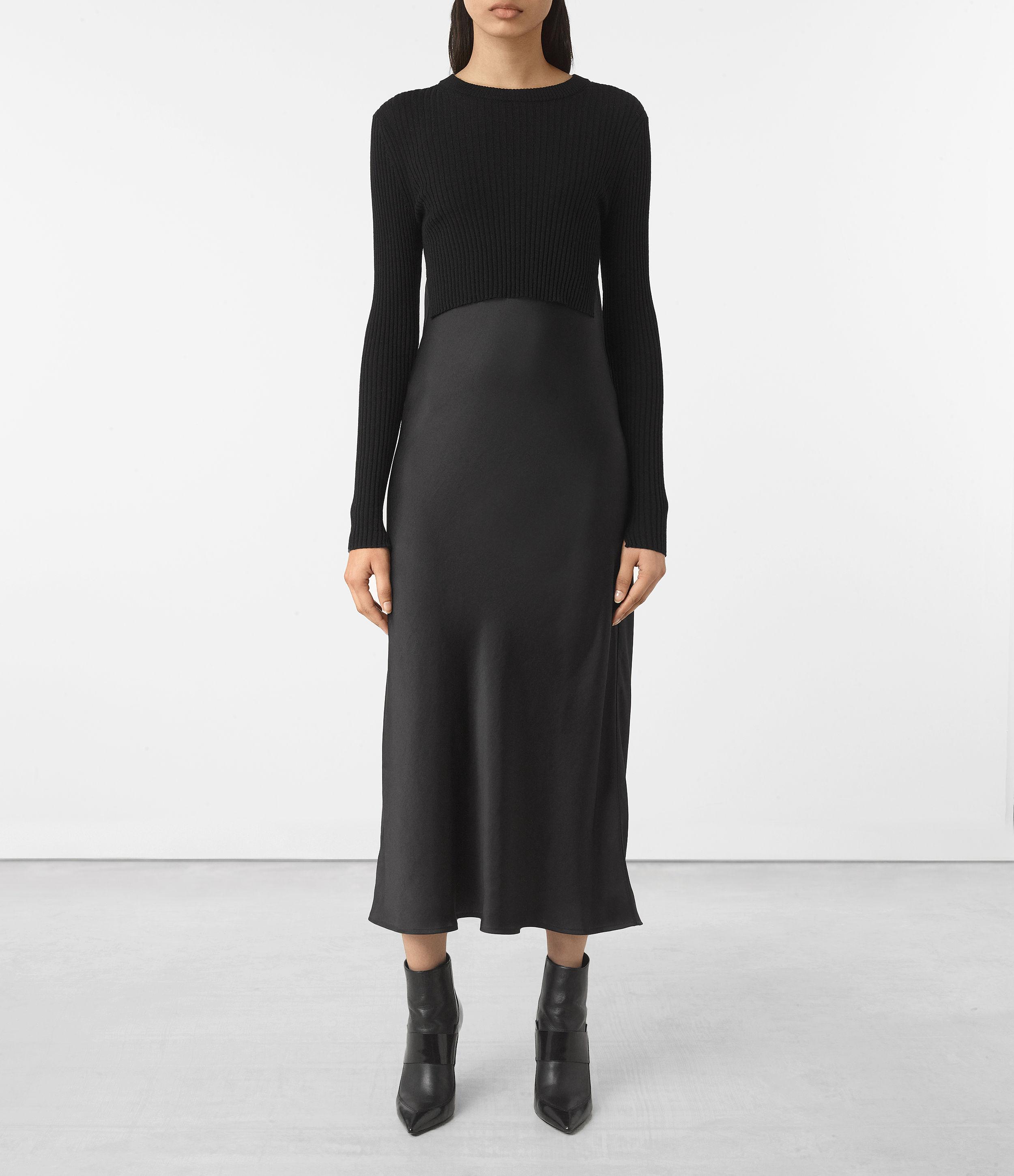 AllSaints Wool Kowlo Dress in Black | Lyst UK