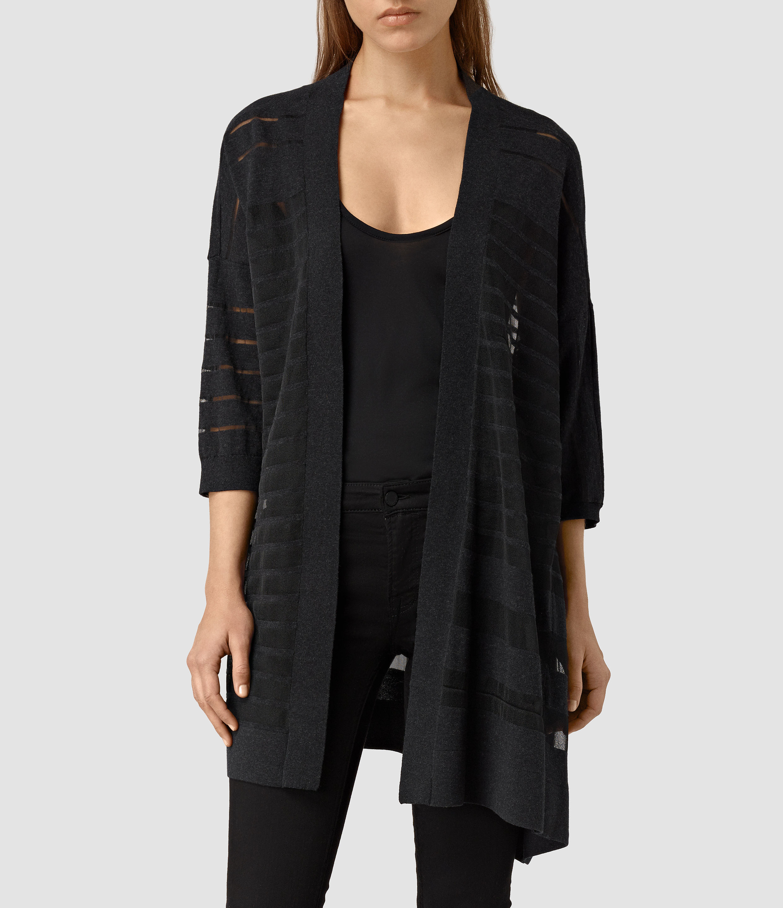 allsaints sheer cardigan in black cinder black marl lyst allsaints sheer cardigan in black cinder black marl lyst