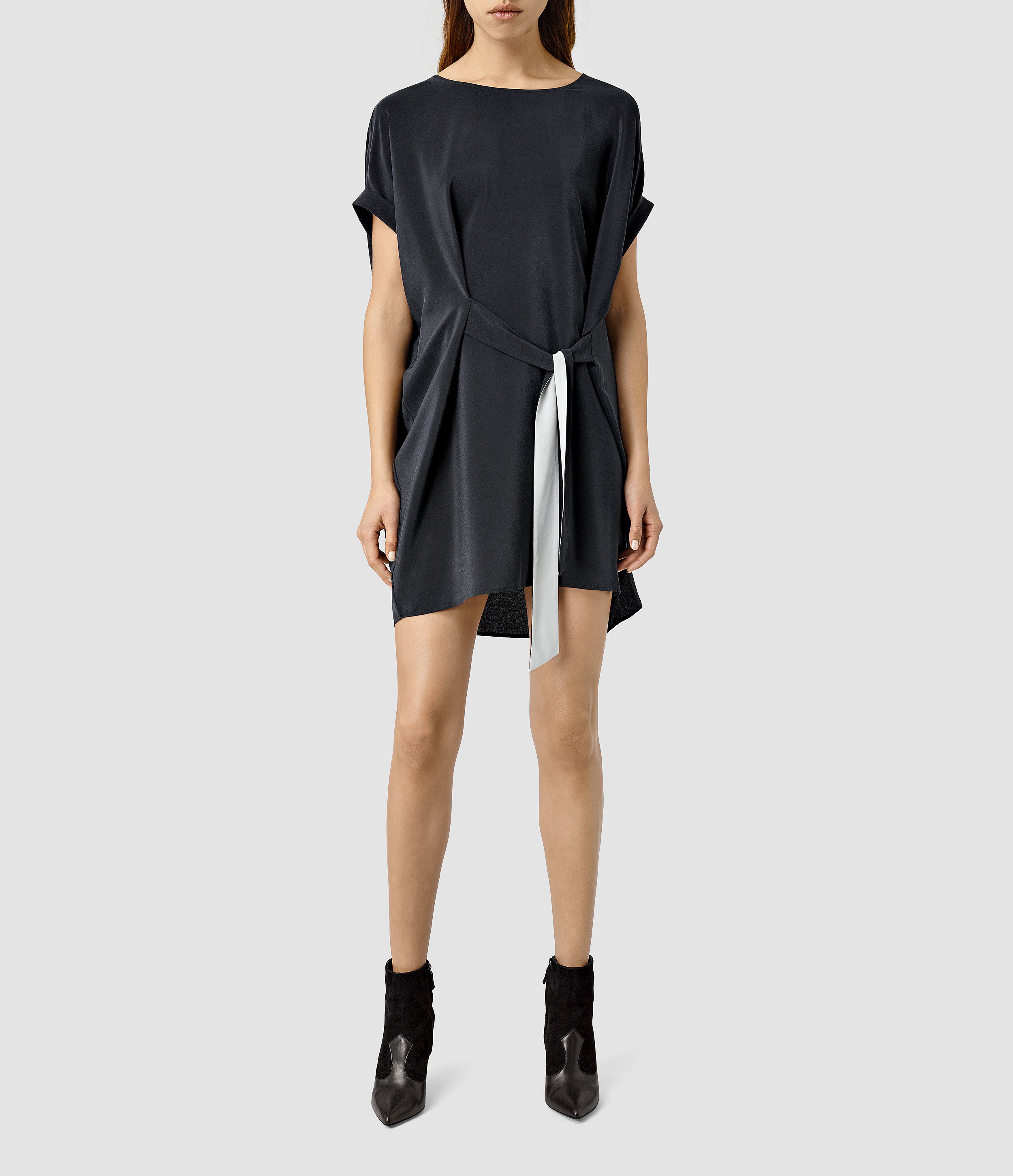 all saints black silk dress