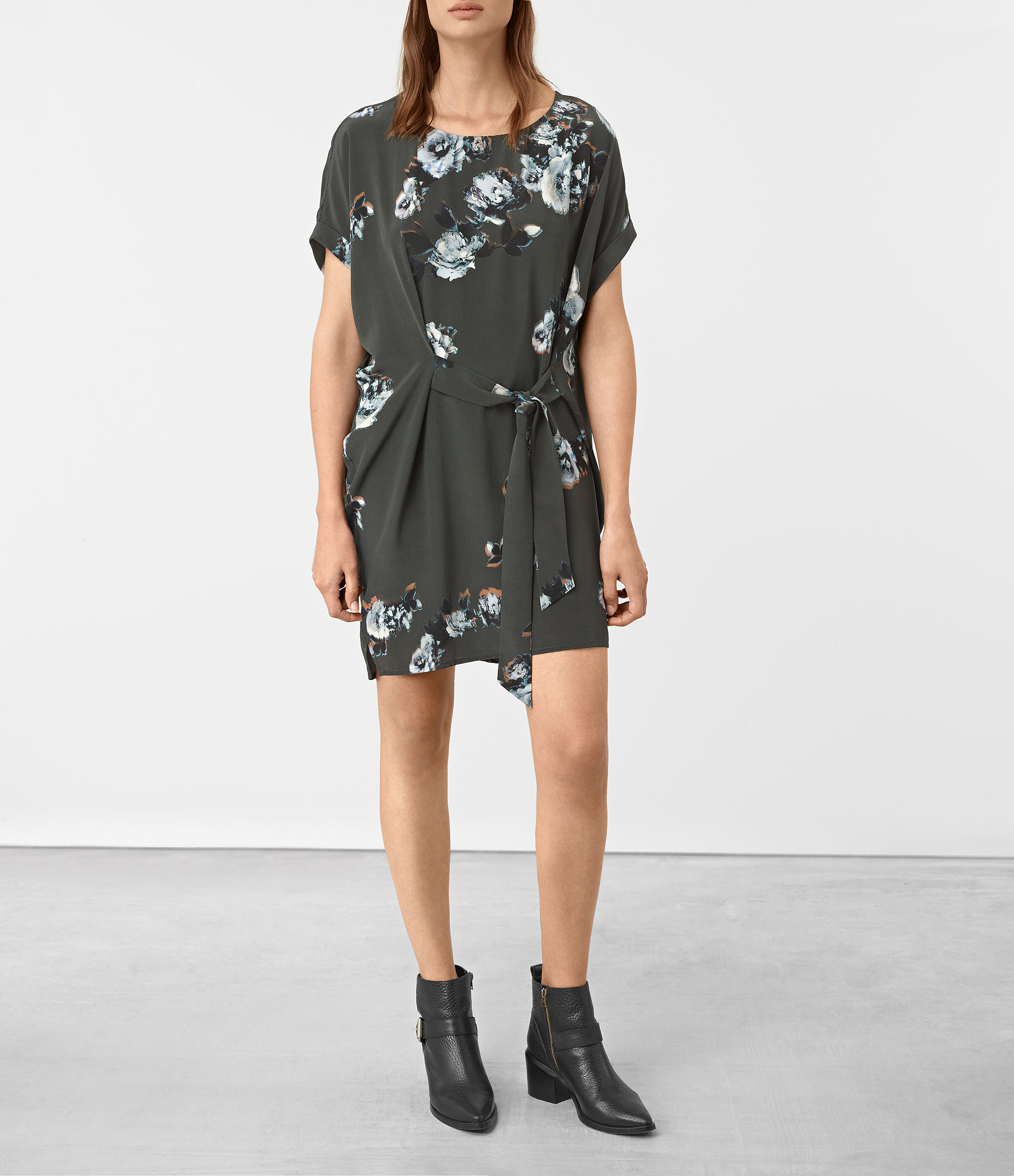 AllSaints Sonny Flora Silk Dress in Green - Lyst