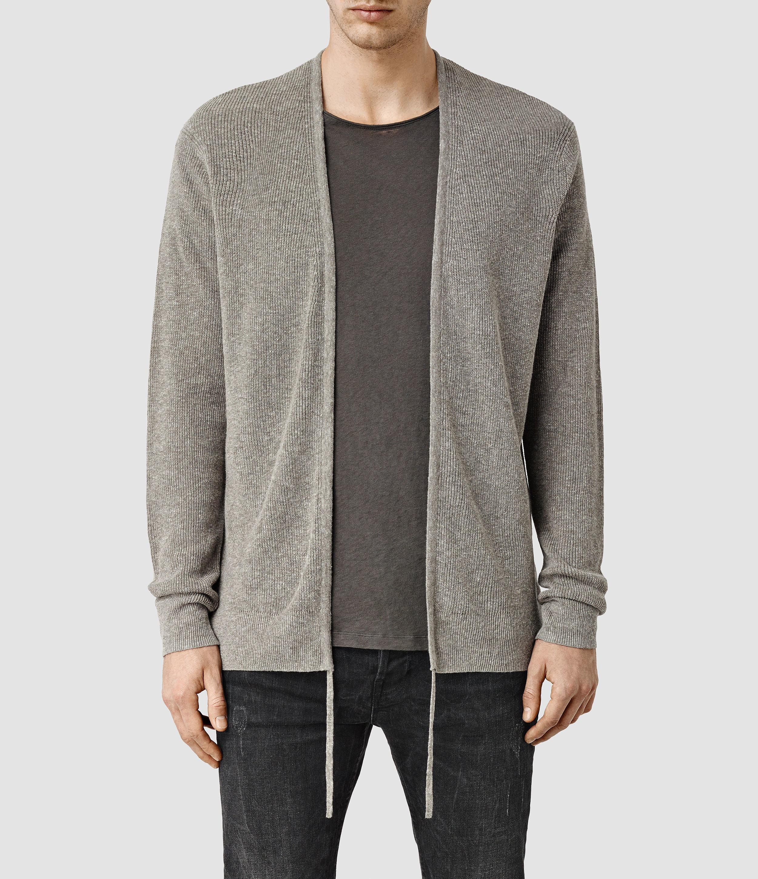AllSaints Linen Tine Cardigan in Military Grey (Gray) for Men - Lyst