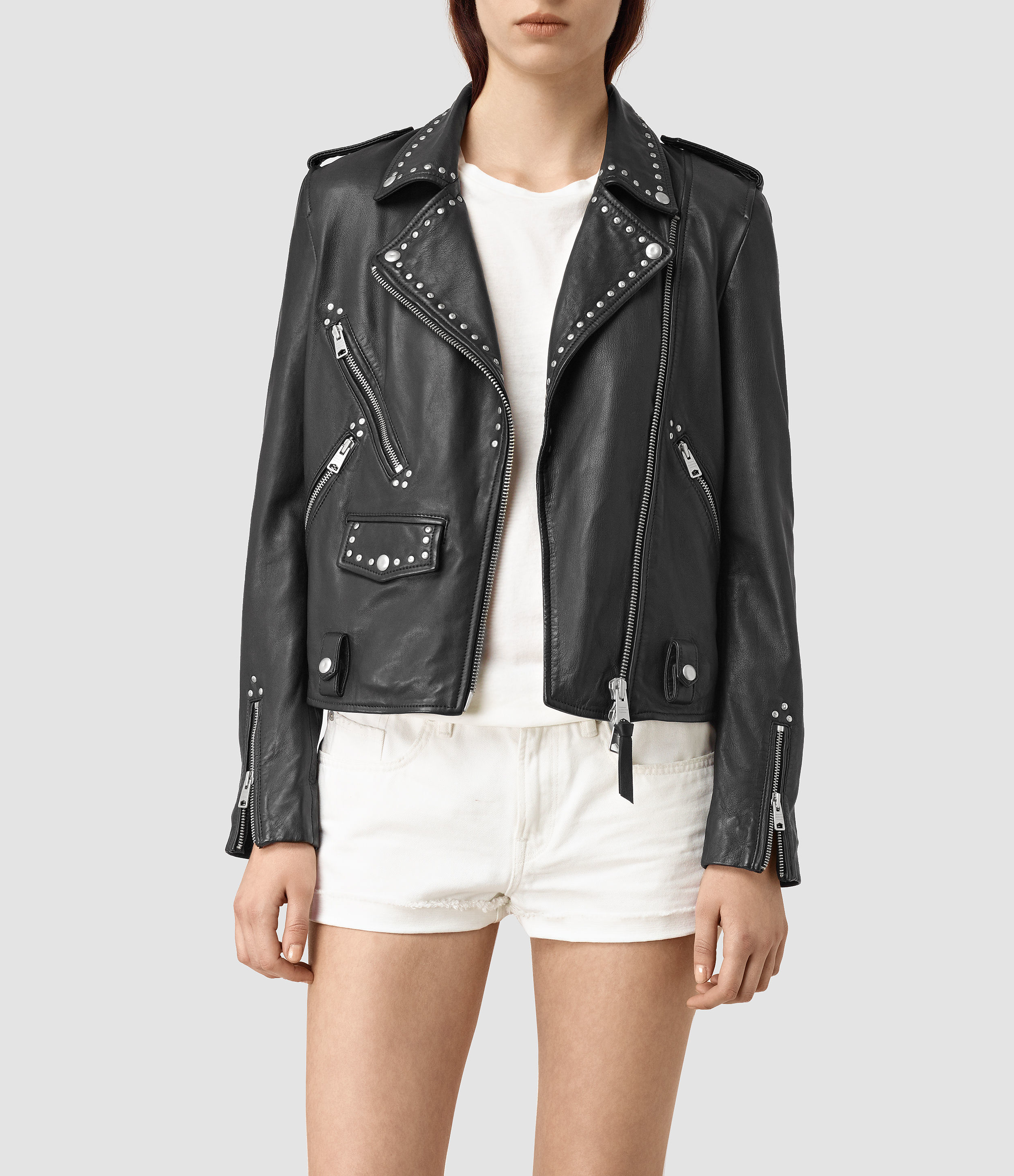 all saints studded leather jacket