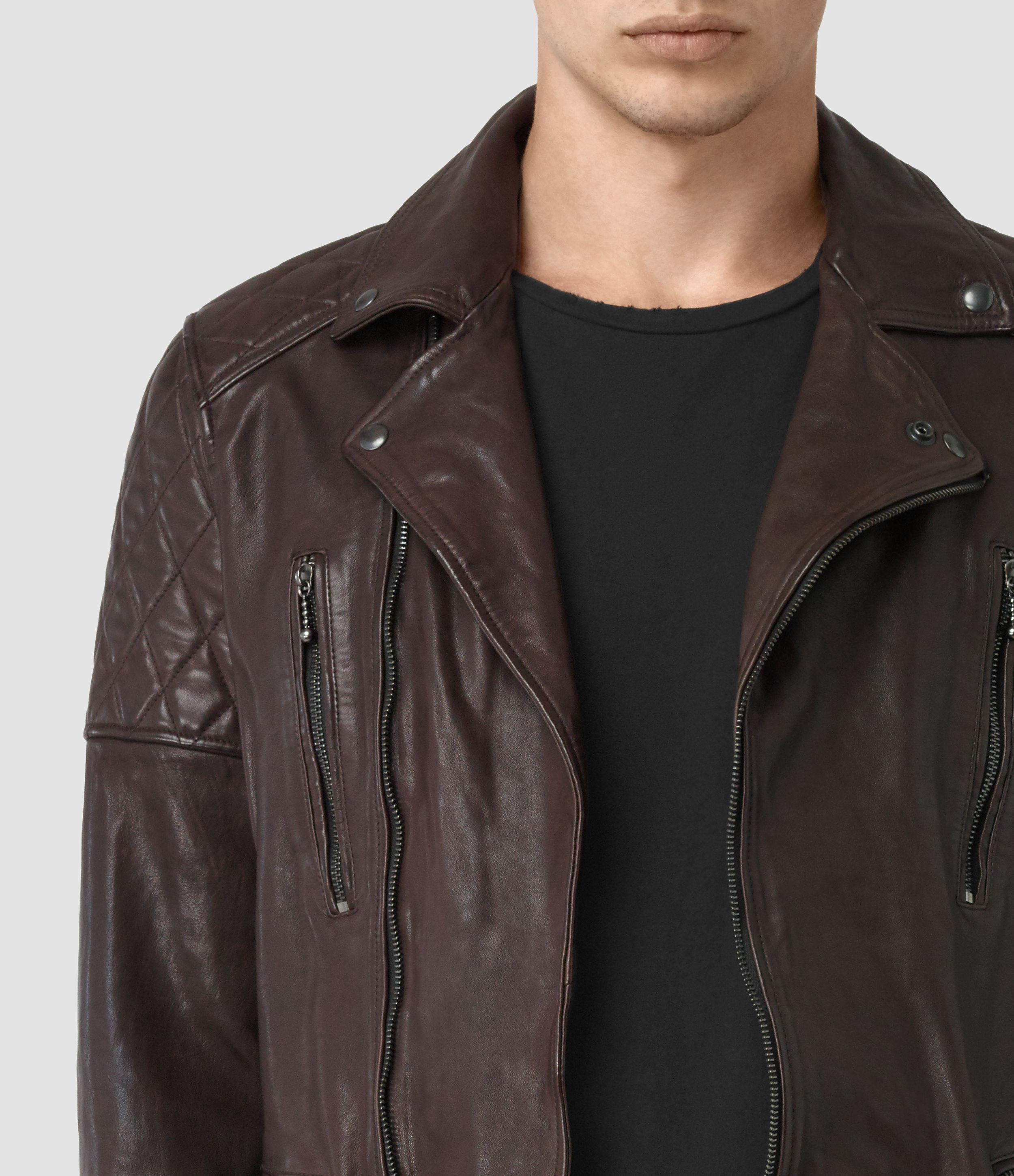 Allsaints Yuku Leather Biker Jacket In Oxblood Blue For