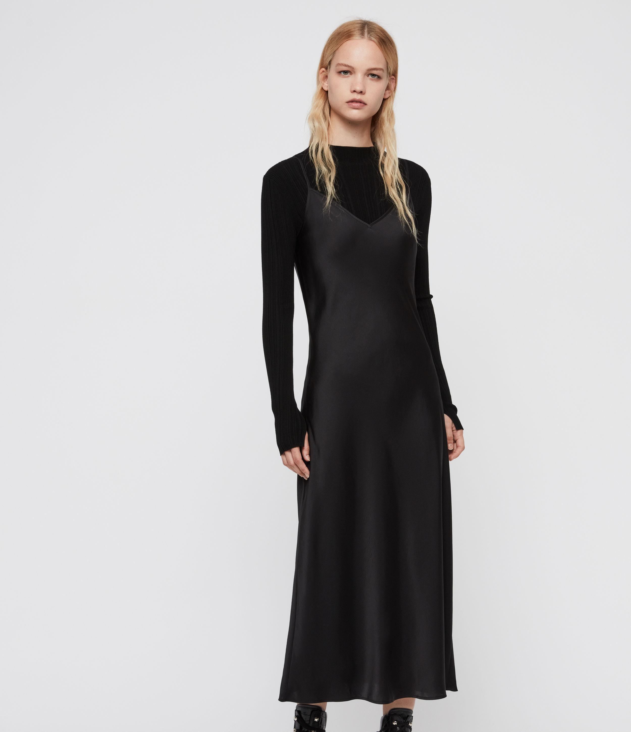 all saints black slip dress