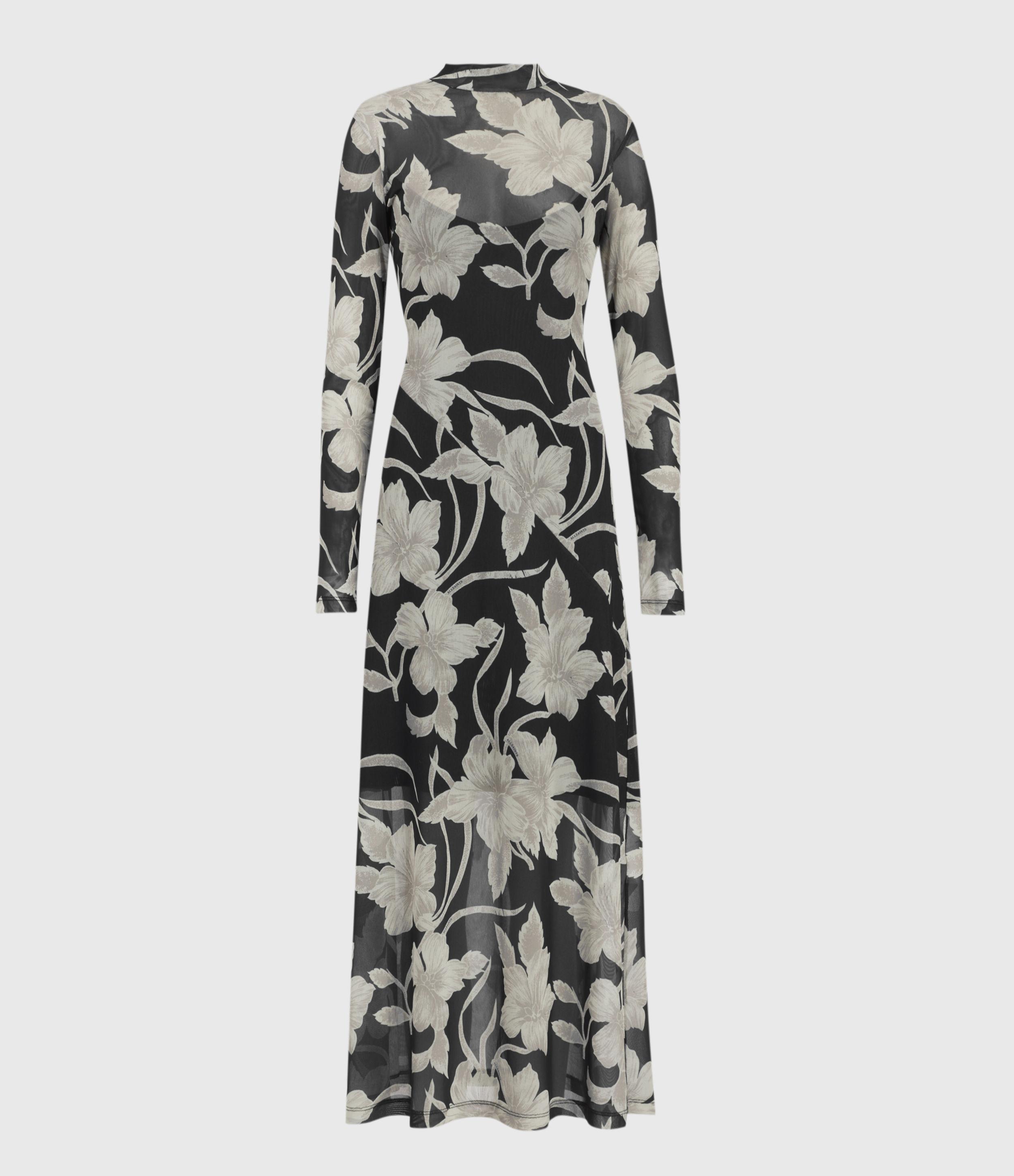 AllSaints Women s Floral Slim Fit Funnel Neck Long Sleeve Hanna Jardin Midi Dress in Black Lyst