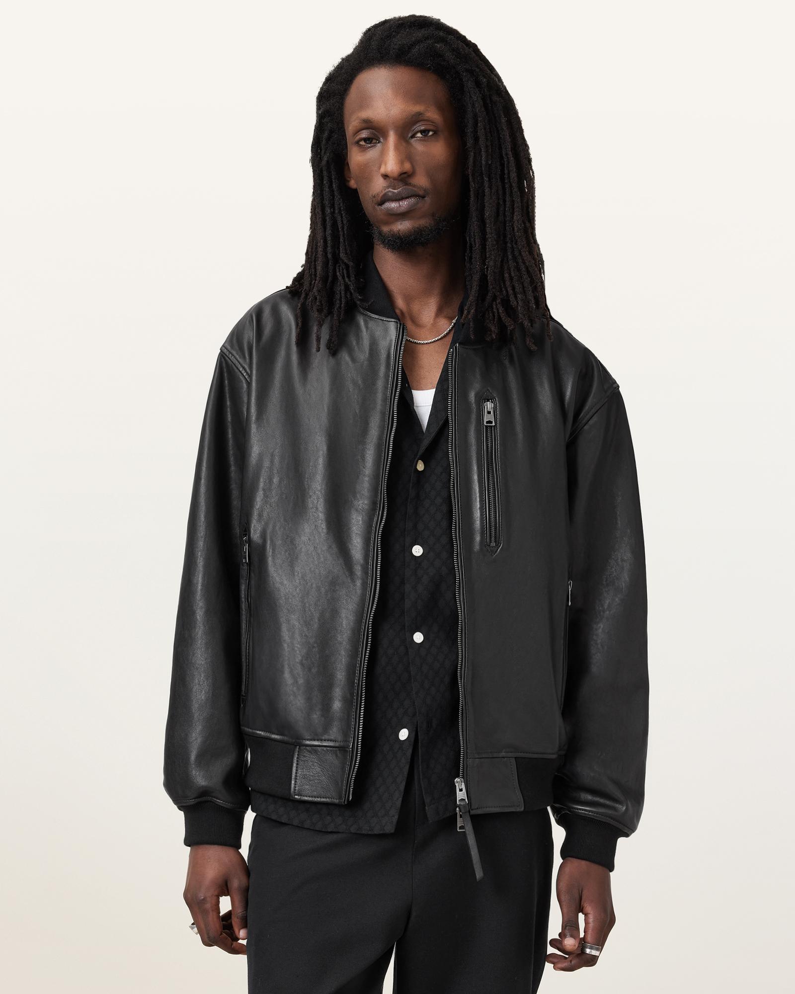 AllSaints Kino Oversized Leather Bomber in Black for Men | Lyst