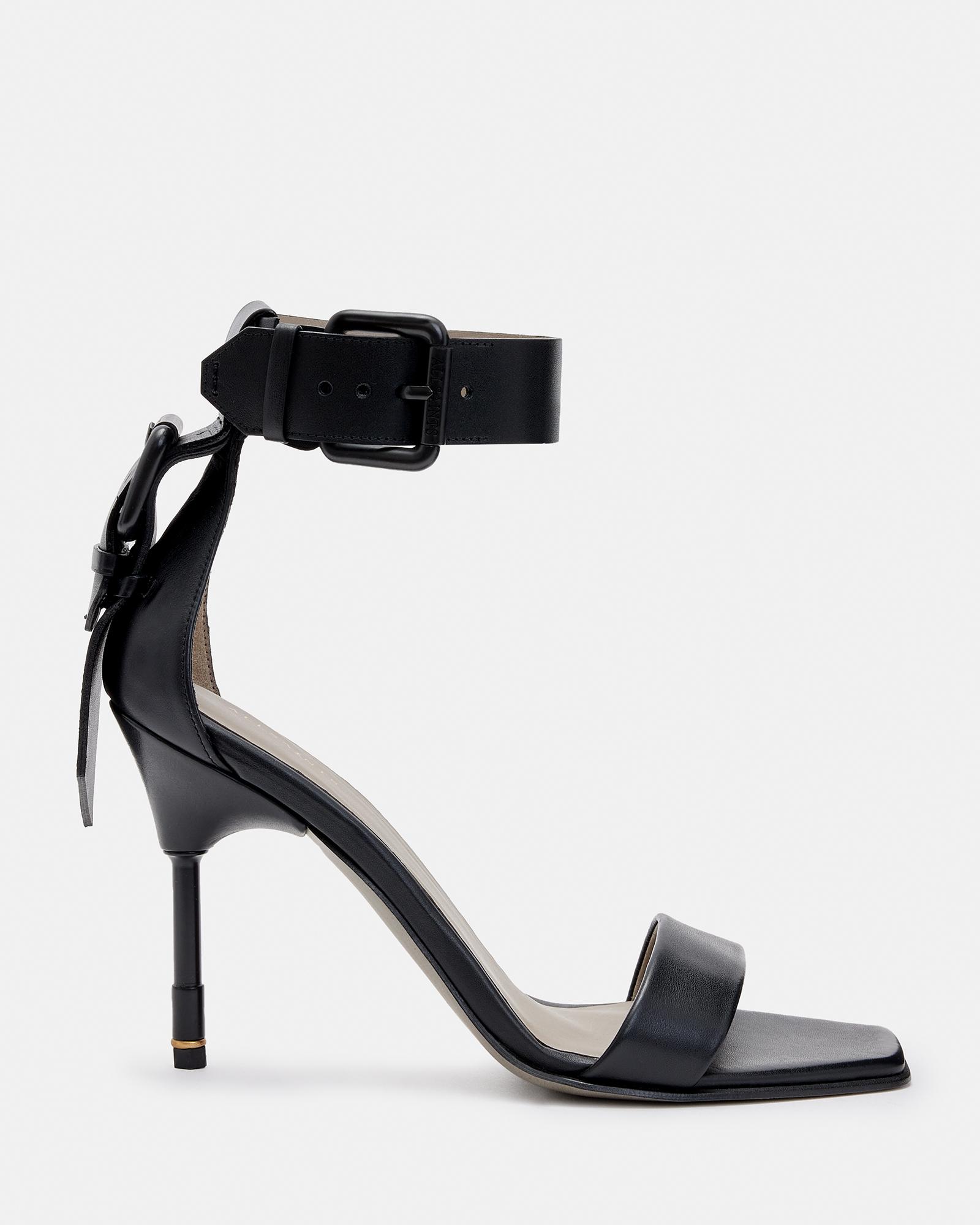 AllSaints Noir Leather High Metal Heel Sandals in Black Lyst