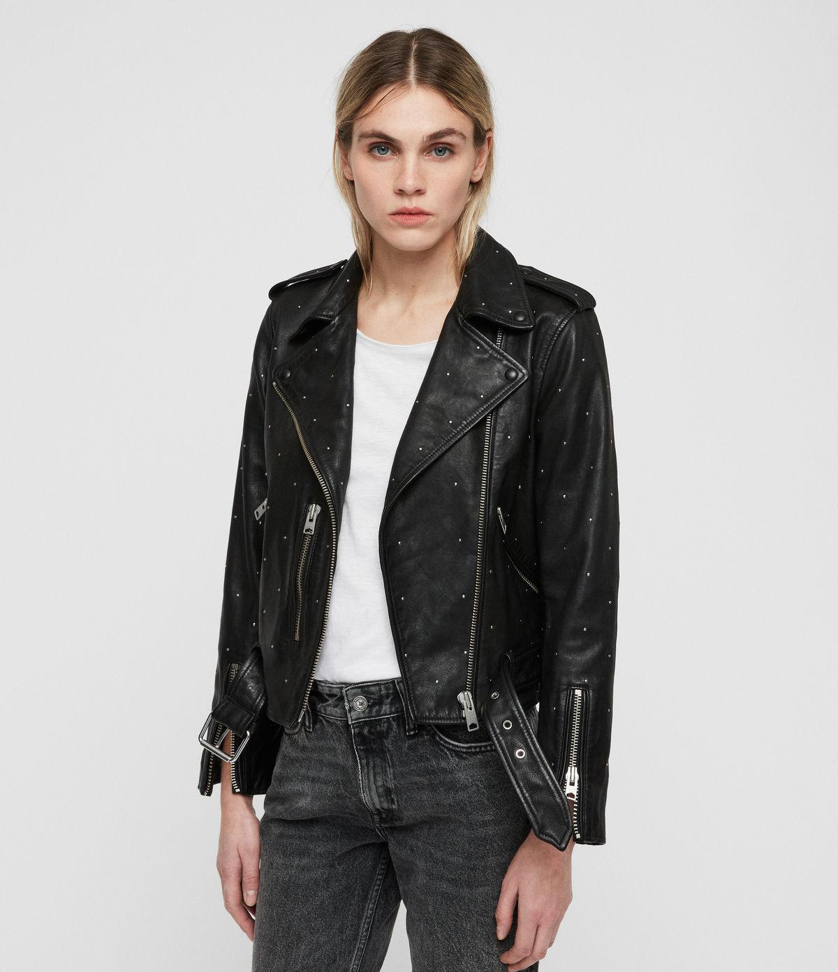 all saints studded leather jacket