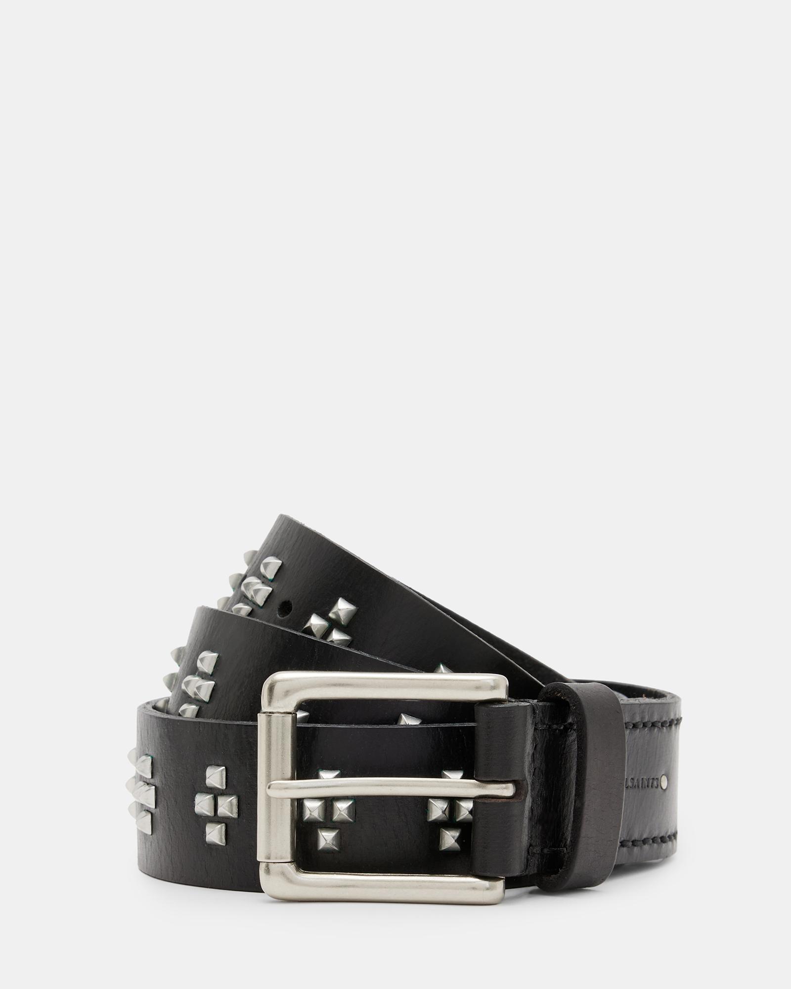 AllSaints Noa Cross Studded Leather Belt in Black for Men | Lyst
