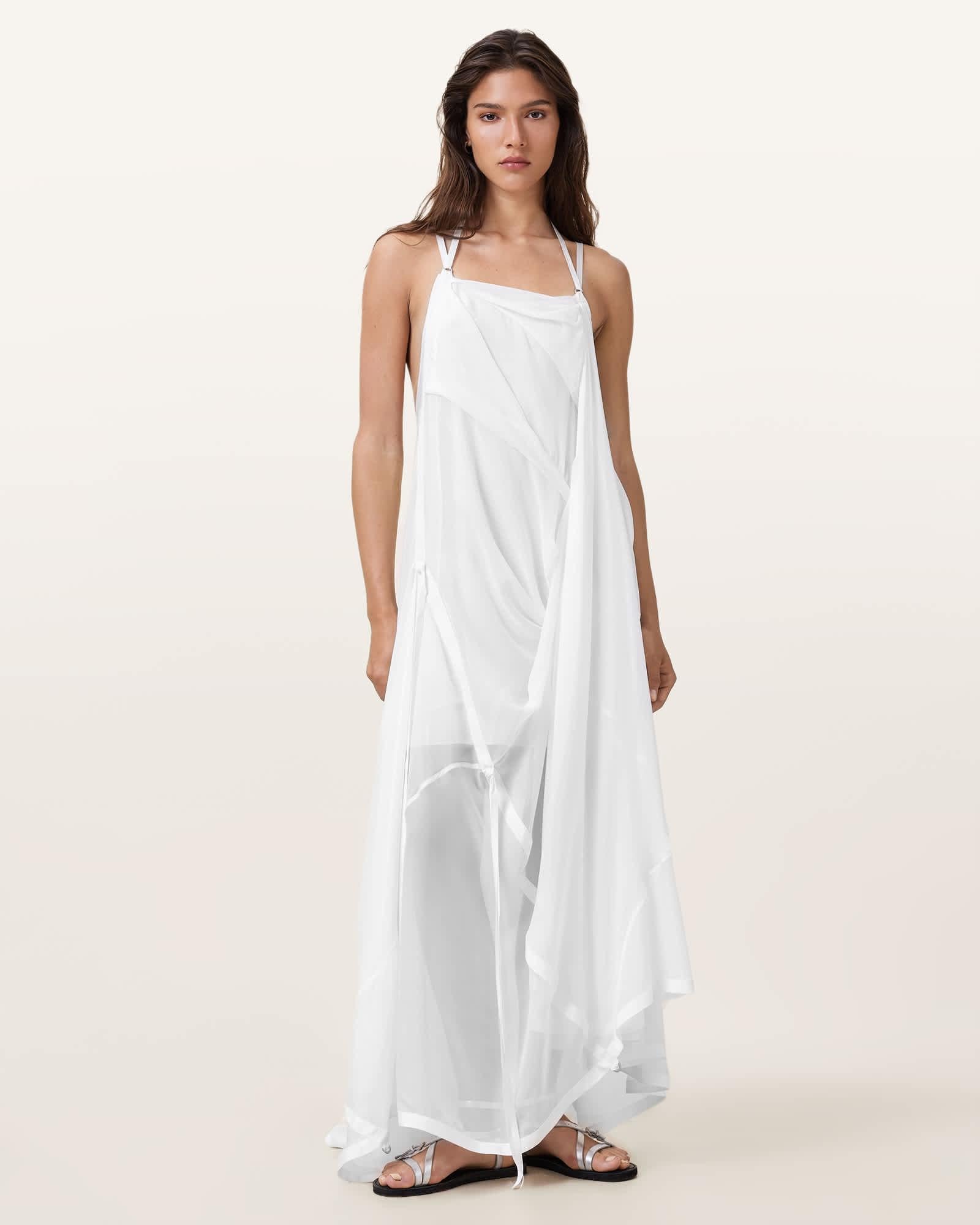 AllSaints Parachute Silk Dress in White