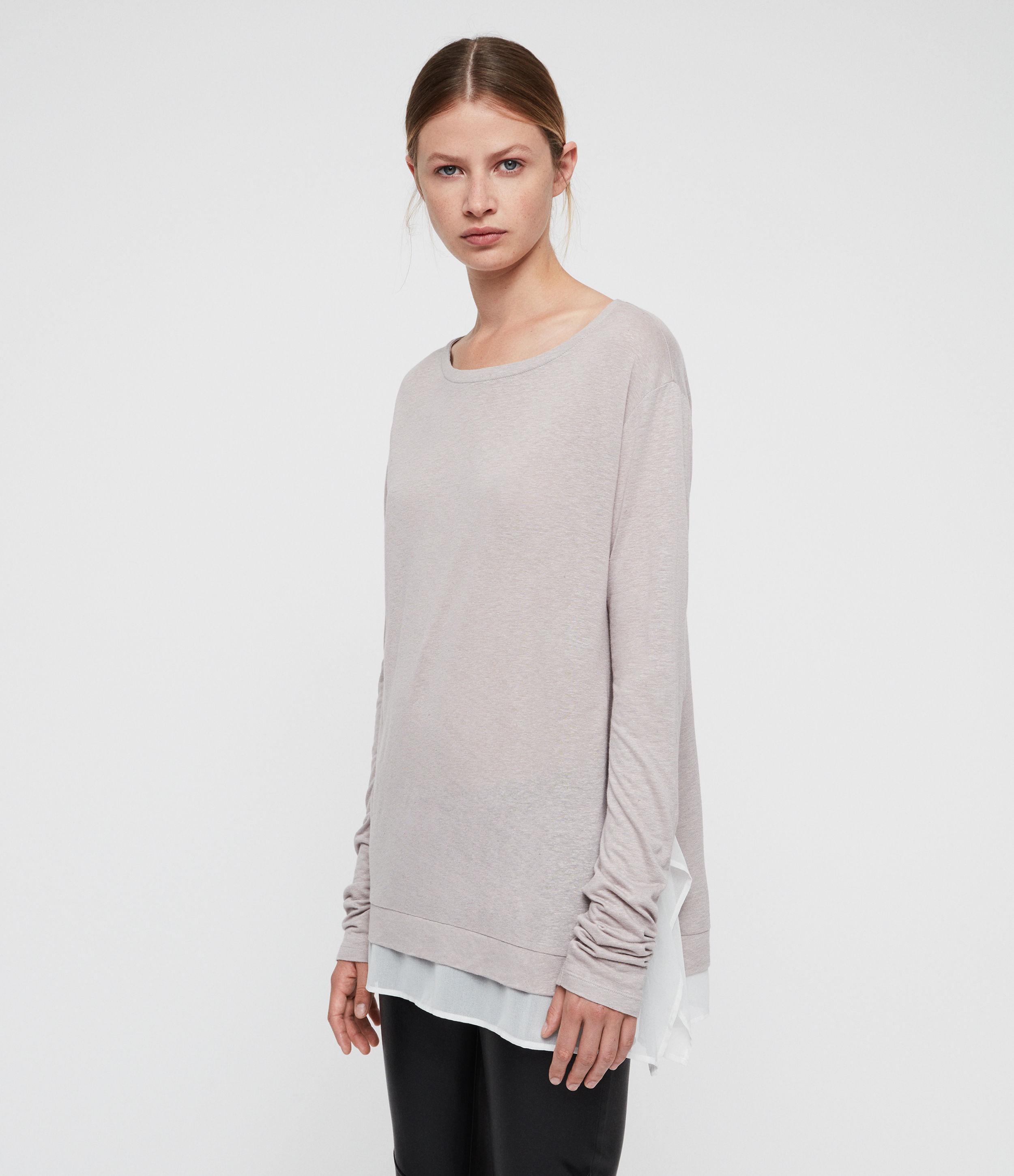 AllSaints Miro Linen Blend T-shirt in Ash Gray (Gray) - Lyst