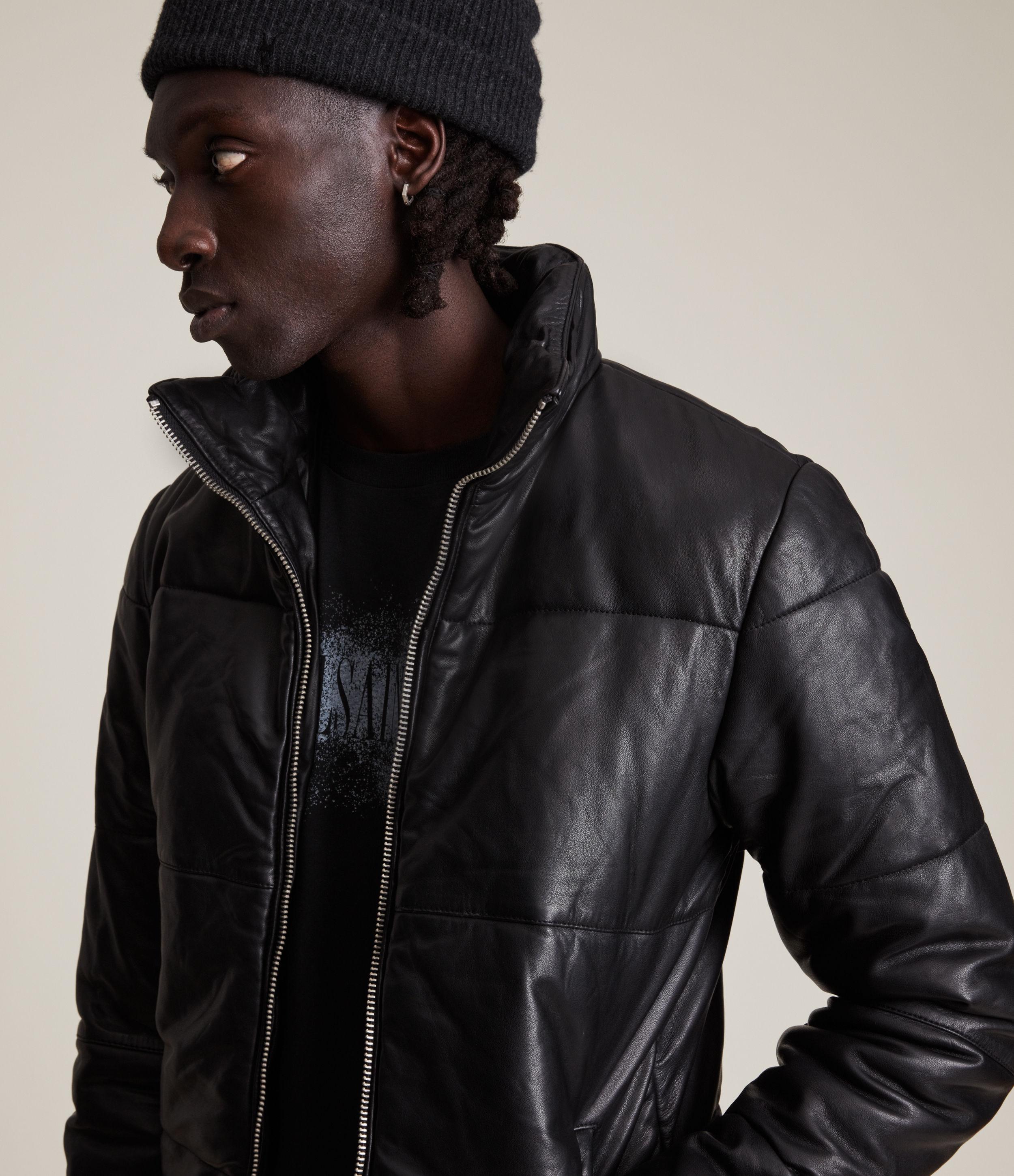 AllSaints Men's Slim Fit Coronet Leather Puffer Jacket in Black