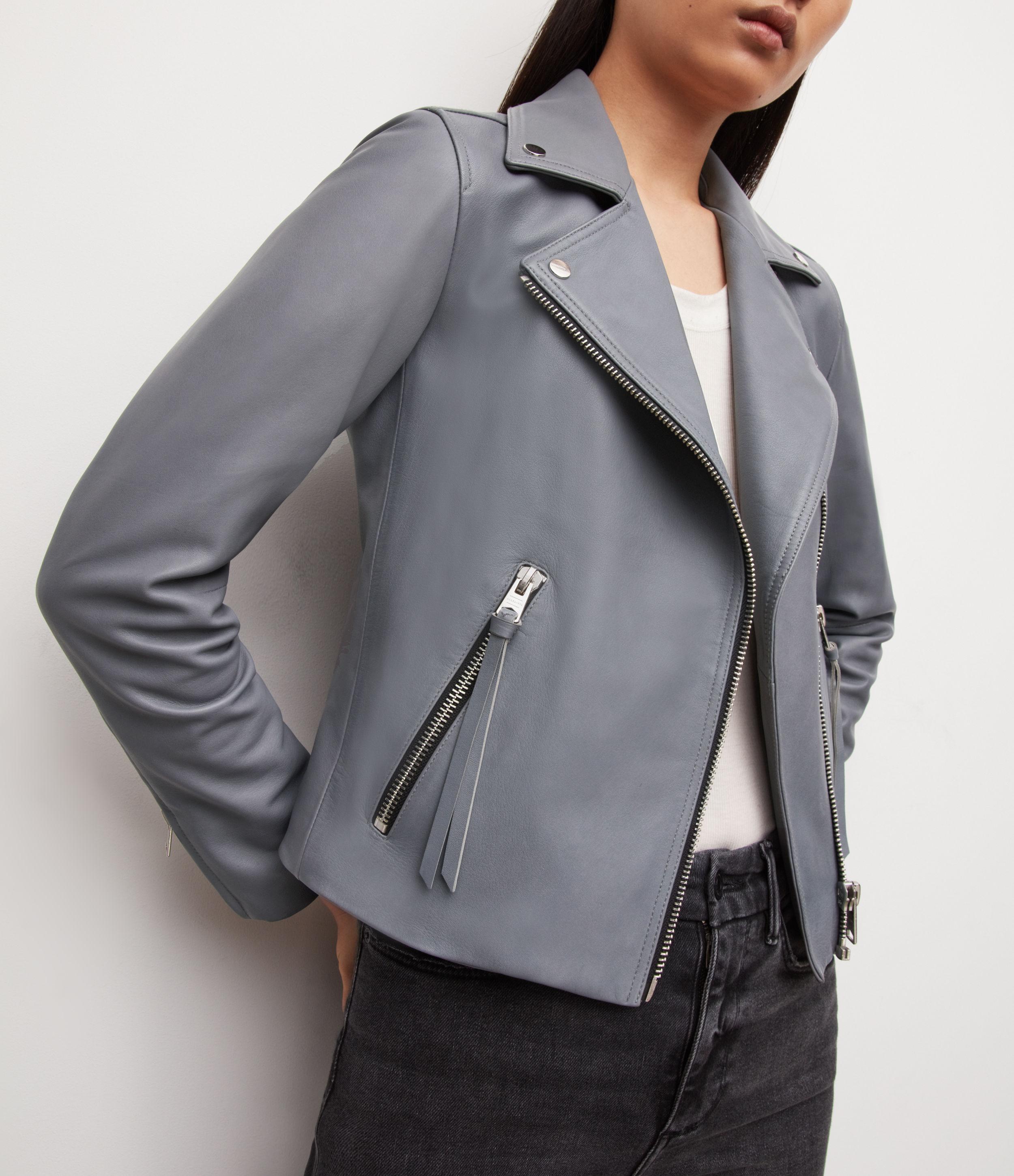 AllSaints Women's Leather Slim Fit Dalby Biker Jacket in Grey | Lyst UK