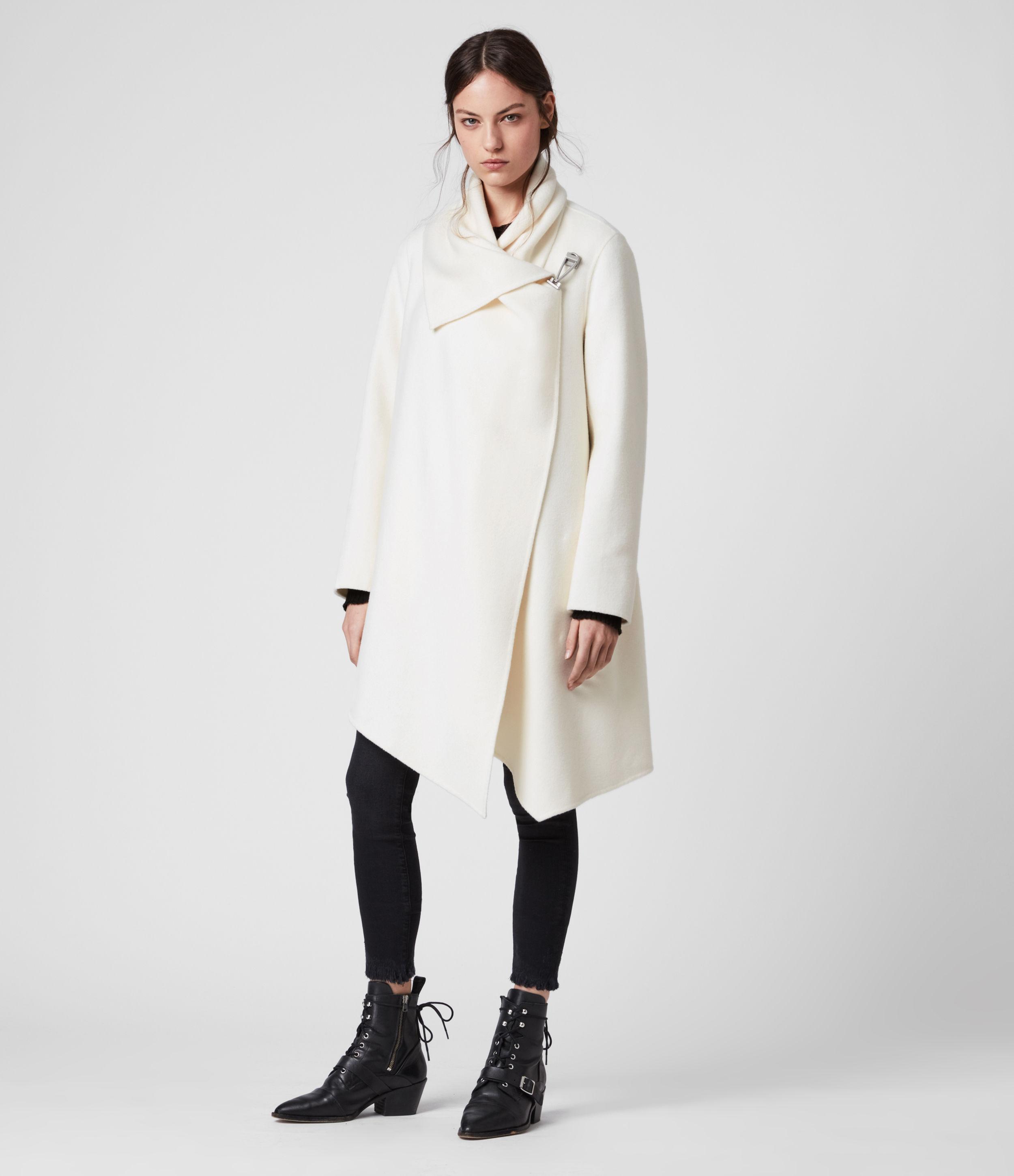 AllSaints Wool Blend Monument Eve Coat in White - Lyst
