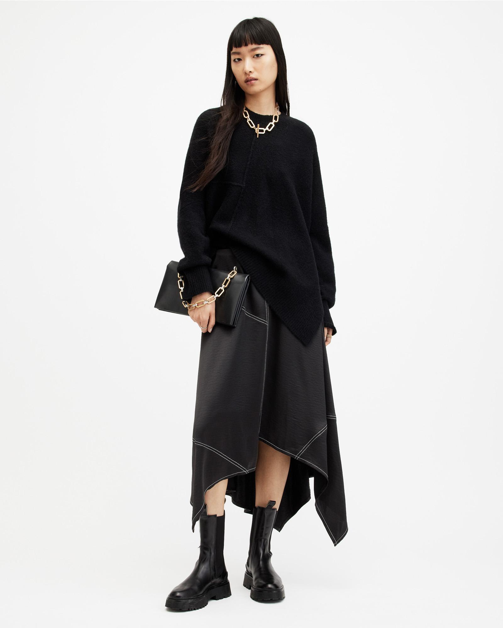Agnes Panelled Asymmetric Maxi Dress Black