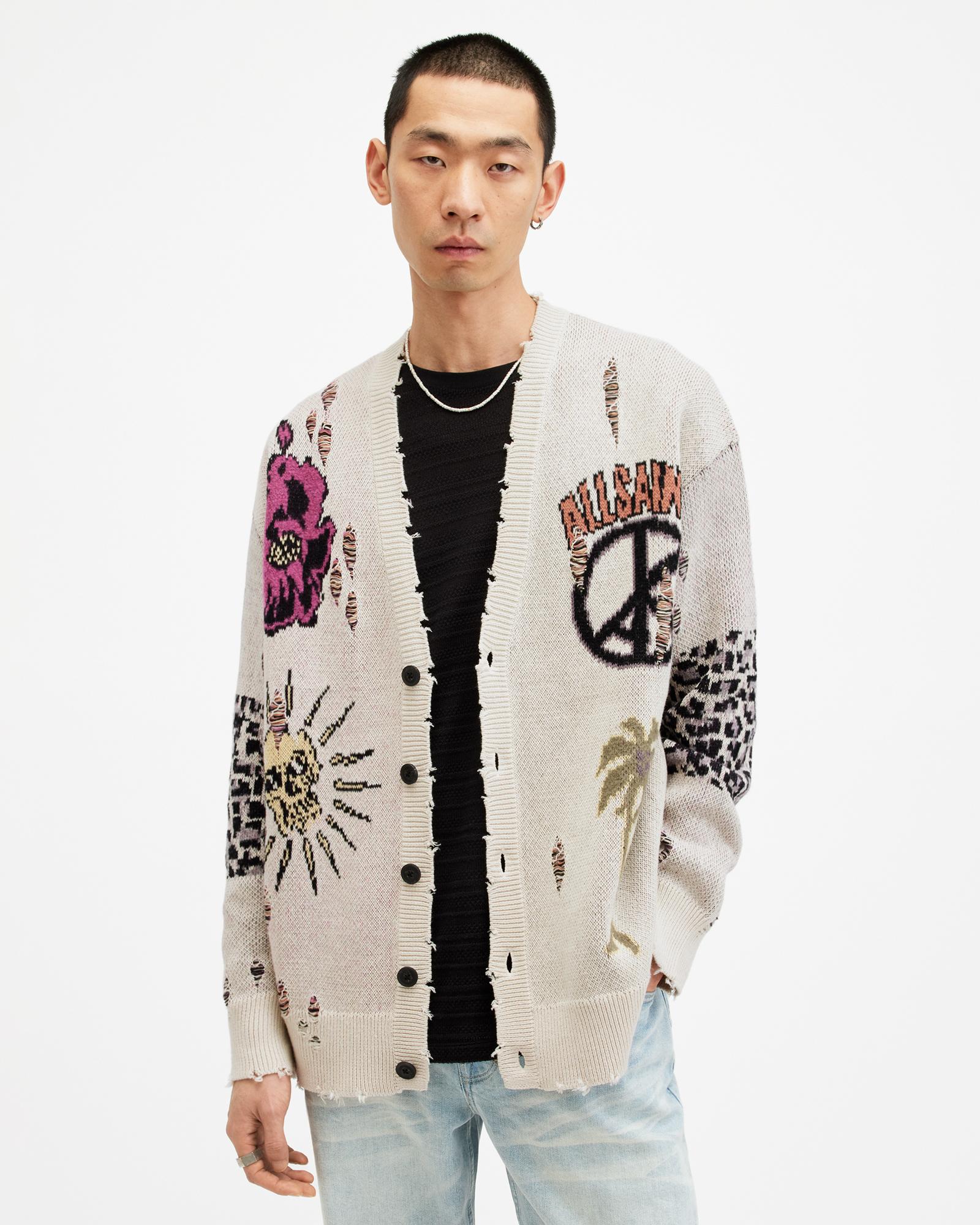 allsaints akki oversized jacquard cardigan