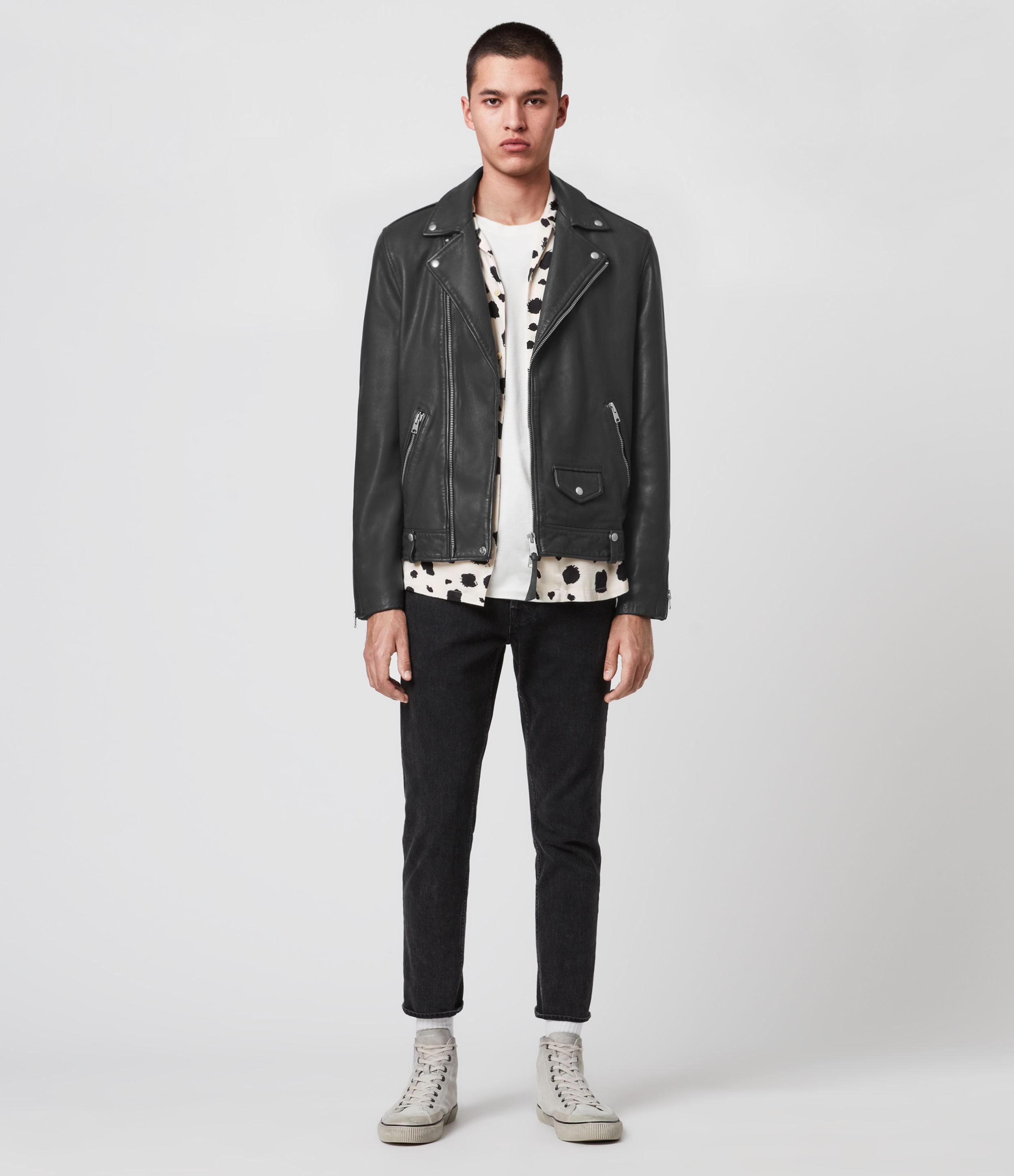 AllSaints Milo Leather Biker Jacket in Grey (Gray) for Men - Lyst