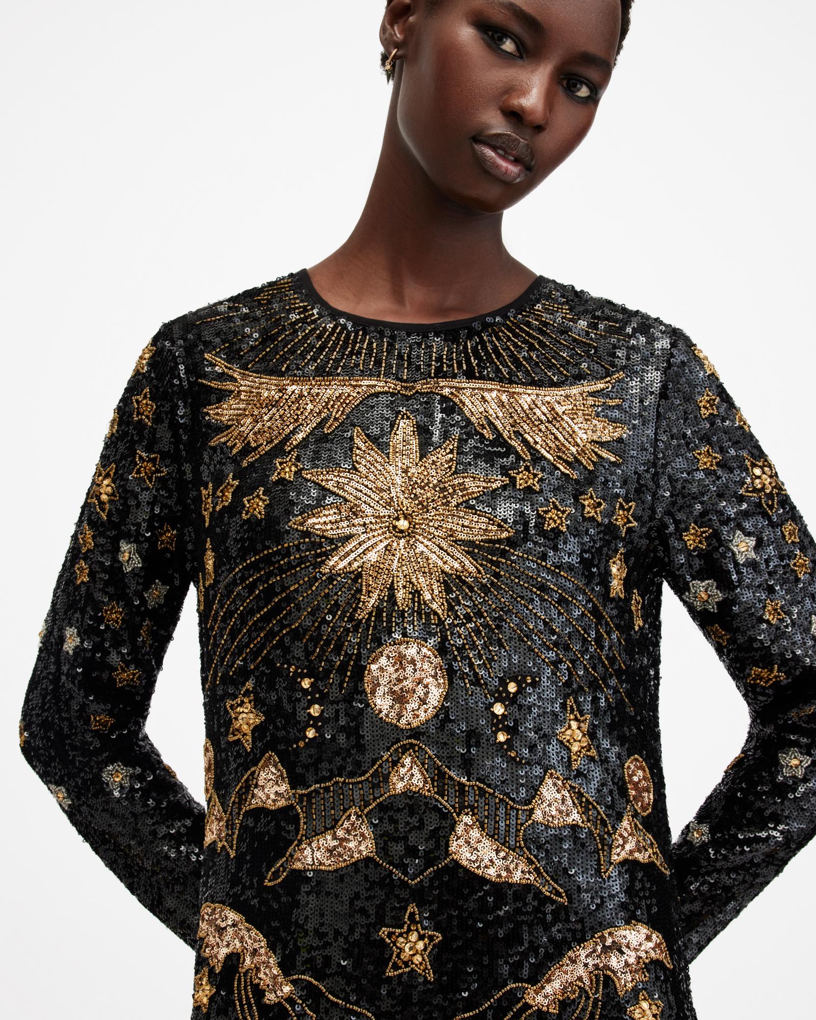all saints long sleeve sequin dress Solstice Long Sleeve Sequin Mini Dress Black
