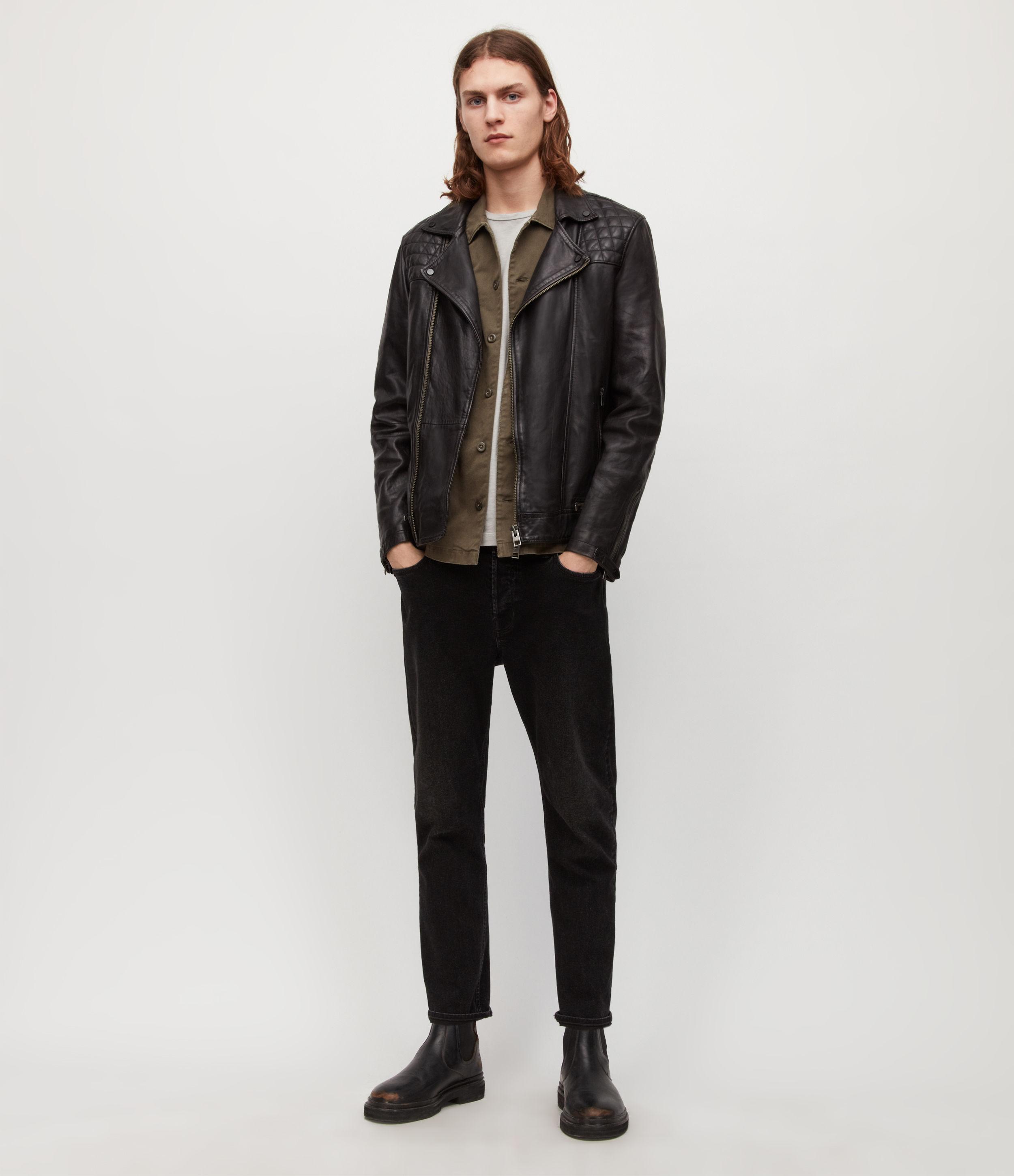 AllSaints Leather Quilted Regular Fit Traditional Conroy Biker Jacket in Blue for Men Lyst UK